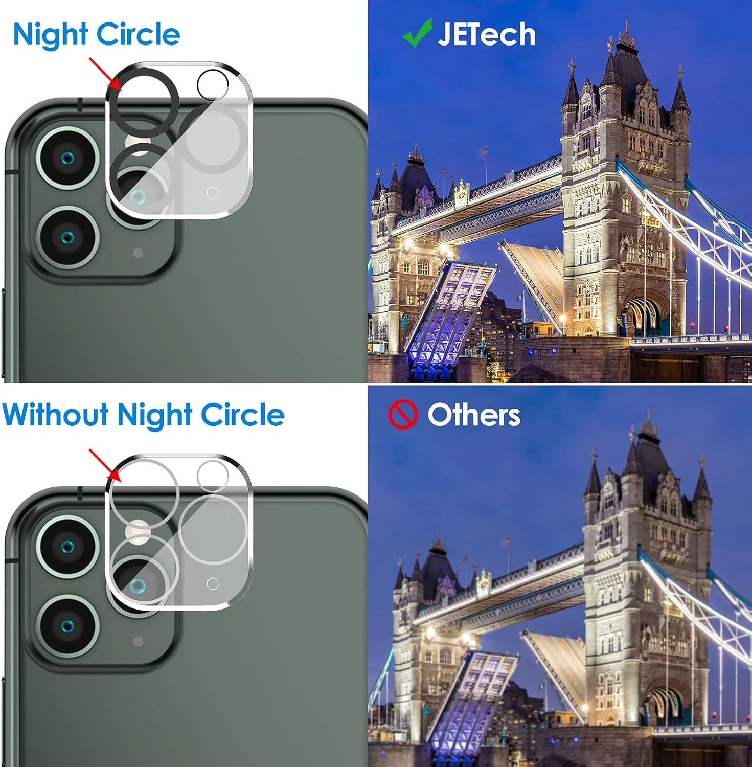 محافظ صفحه نمایش JETech برای آیفون 11 پرو مکس 6.5 اینچی به همراه محافظ لنز دوربین، فیلم شیشه ای حرارت دیده، بسته 2 عددی محافظ صفحه نمایش JETech برای آیفون 11 پرو مکس 6.5 اینچی به همراه محافظ لنز دوربین، فیلم شیشه ای حرارت دیده، بسته 2 عددی