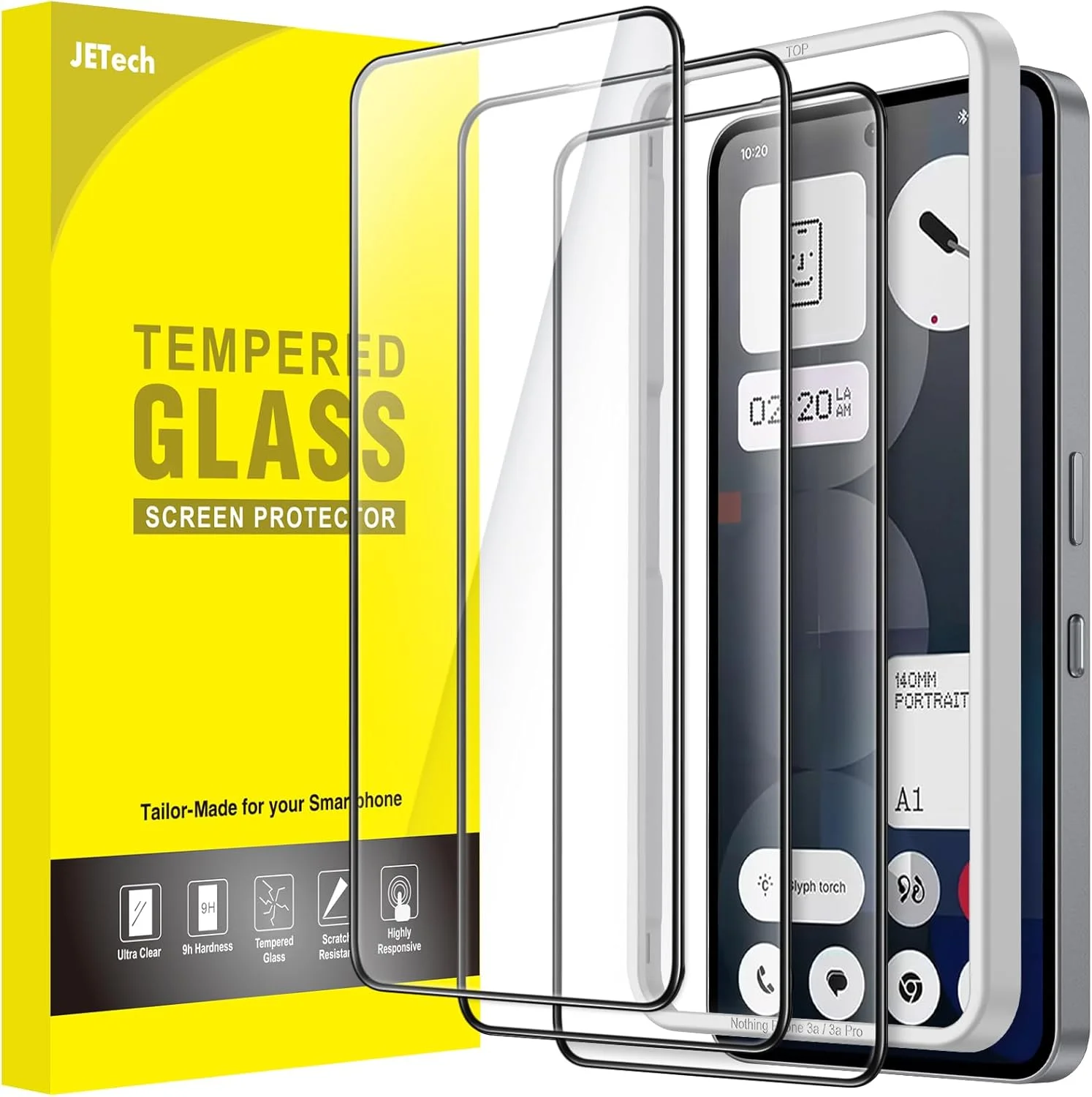 محافظ صفحه نمایش پوشش کامل JETech برای ناتینگ فون 3a Pro، فیلم شیشه ای حرارت دیده با لبه مشکی به همراه ابزار نصب آسان، سازگار با قاب، شفافیت HD، بسته 3 عددی محافظ صفحه نمایش پوشش کامل JETech برای ناتینگ فون 3a Pro، فیلم شیشه ای حرارت دیده با لبه مشکی به همراه ابزار نصب آسان، سازگار با قاب، شفافیت HD، بسته 3 عددی