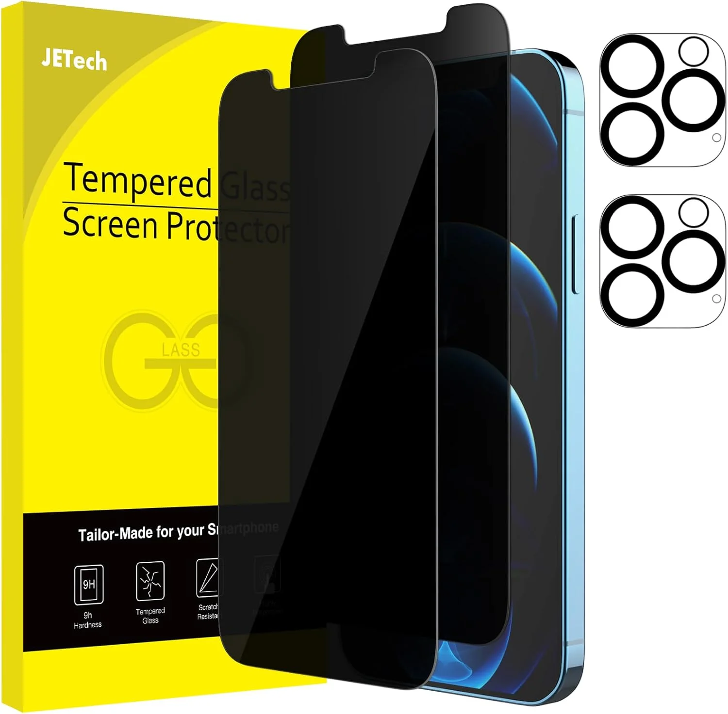 محافظ صفحه نمایش حریم خصوصی JETech برای آیفون 12 پرو 6.1 اینچی به همراه محافظ لنز دوربین، فیلم شیشه ای حرارت دیده ضد جاسوسی، بسته 2 عددی محافظ صفحه نمایش حریم خصوصی JETech برای آیفون 12 پرو 6.1 اینچی به همراه محافظ لنز دوربین، فیلم شیشه ای حرارت دیده ضد جاسوسی، بسته 2 عددی