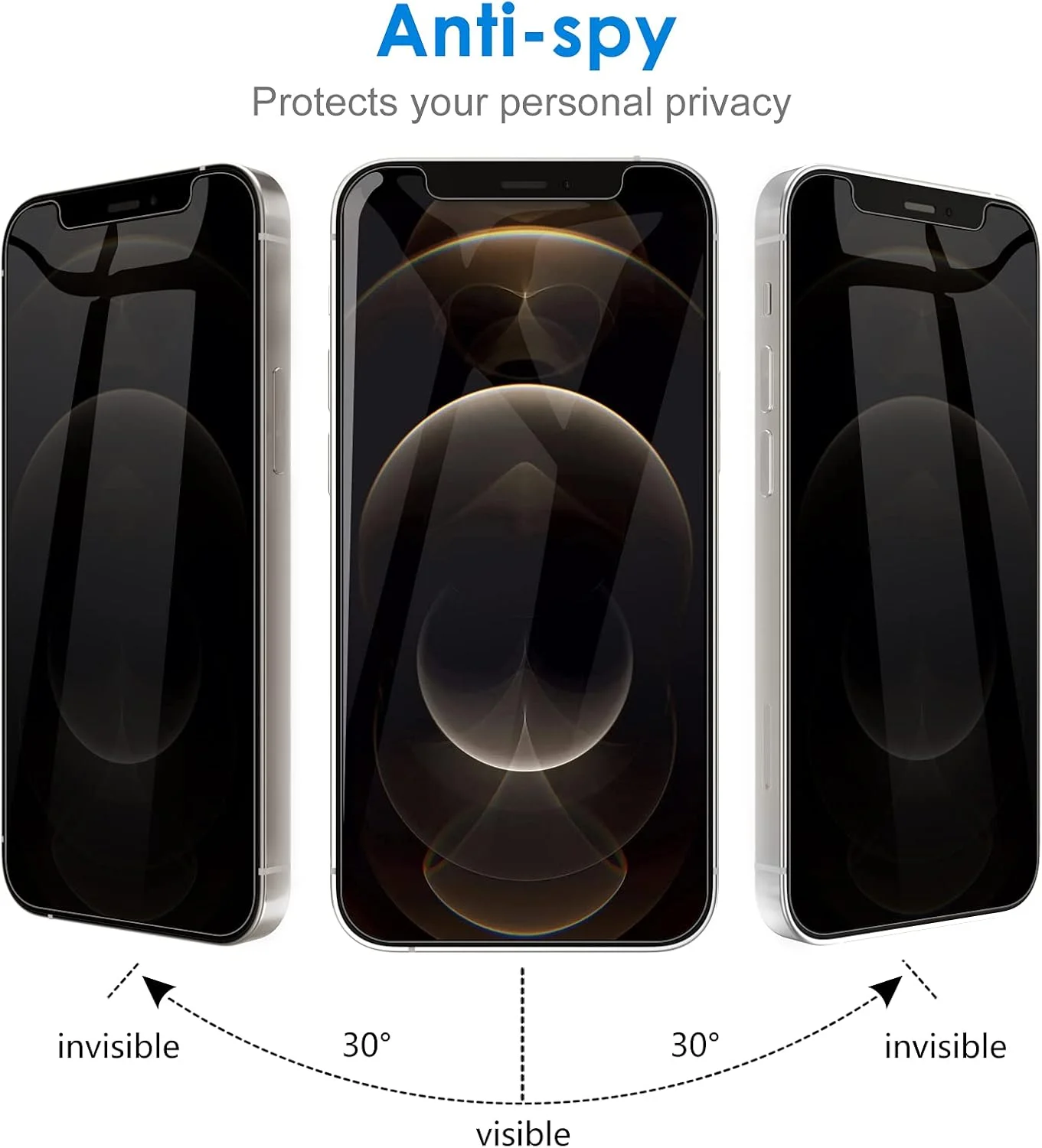 محافظ صفحه نمایش حریم خصوصی JETech برای آیفون 12 پرو 6.1 اینچی به همراه محافظ لنز دوربین، فیلم شیشه ای حرارت دیده ضد جاسوسی، بسته 2 عددی