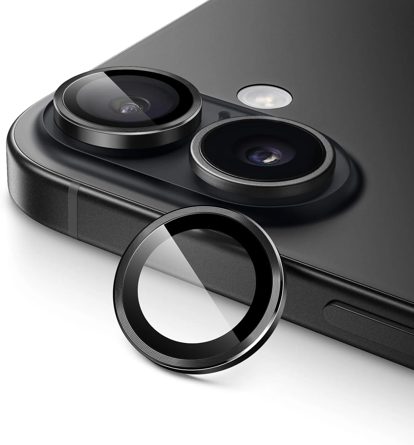 محافظ لنز دوربین JETech برای آیفون 17 6.3 اینچی، شیشه حرارت دیده 9H با حلقه فلزی جداگانه، نصب آسان، شفافیت HD، 1 عدد (مشکی)