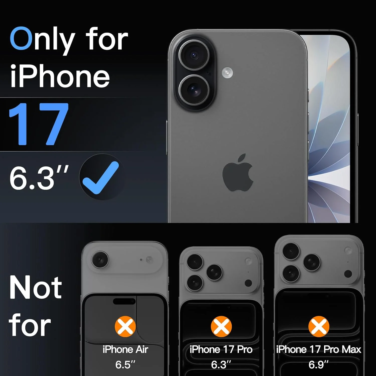 محافظ لنز دوربین JETech برای آیفون ۱۷ سایز ۶.۳ اینچ، فیت نامرئی ۱:۱، پوشش حلقه فلزی شیشه حرارت دیده 9H، سینی نصب آسان، شفافیت HD، یک ست (مشکی)