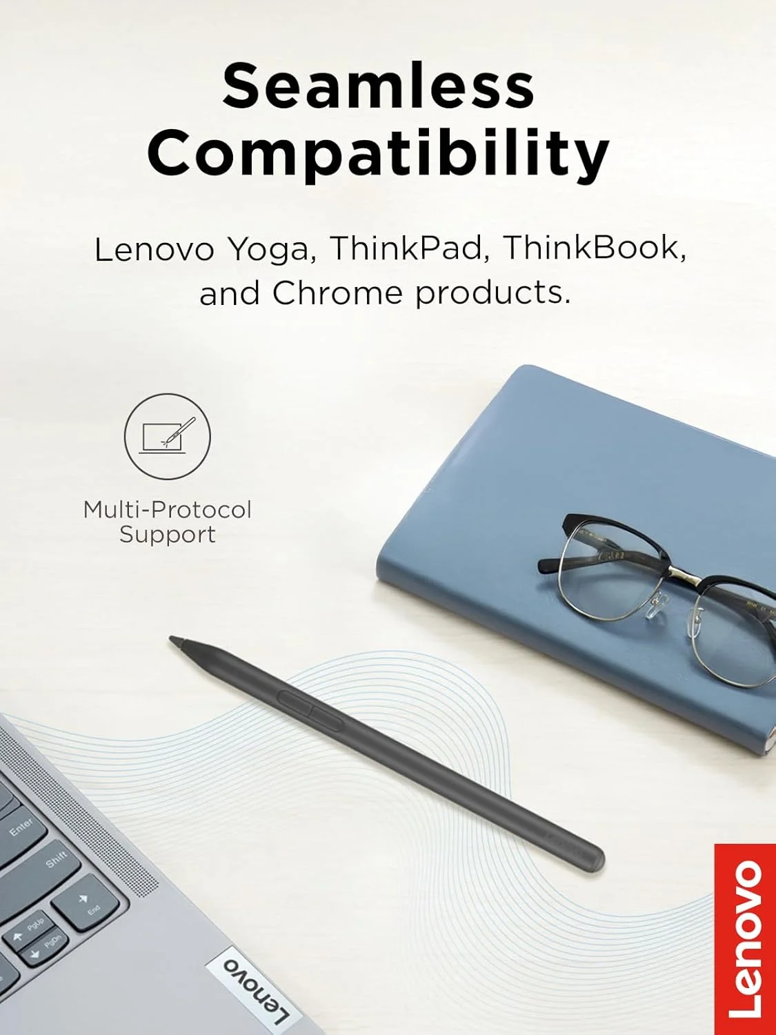 قلم لمسی قابل شارژ لنوو یوگا، مناسب برای لنوو یوگا، ThinkPad، ThinkBook و Chrome، شارژ USB-C، اتصال مغناطیسی، نوک قابل تعویض، پشتیبانی از پروتکل‌های مختلف، تجربه نوشتن روان