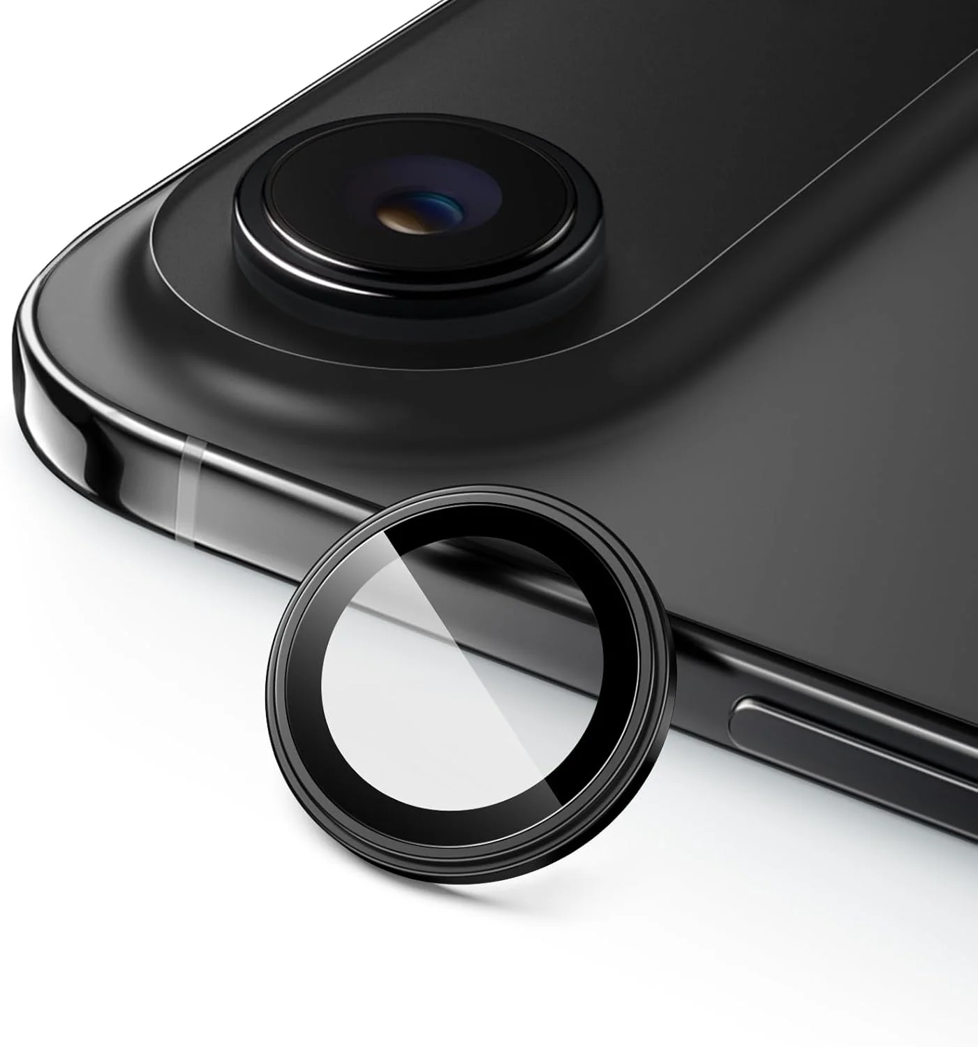 محافظ لنز دوربین JETech برای آیفون 17 Air، تناسب نامرئی 1:1، پوشش حلقه فلزی شیشه ای سخت شده 9H، سینی نصب آسان، شفافیت HD، صفحه نمایش 6.5 اینچی، 1 ست (مشکی)