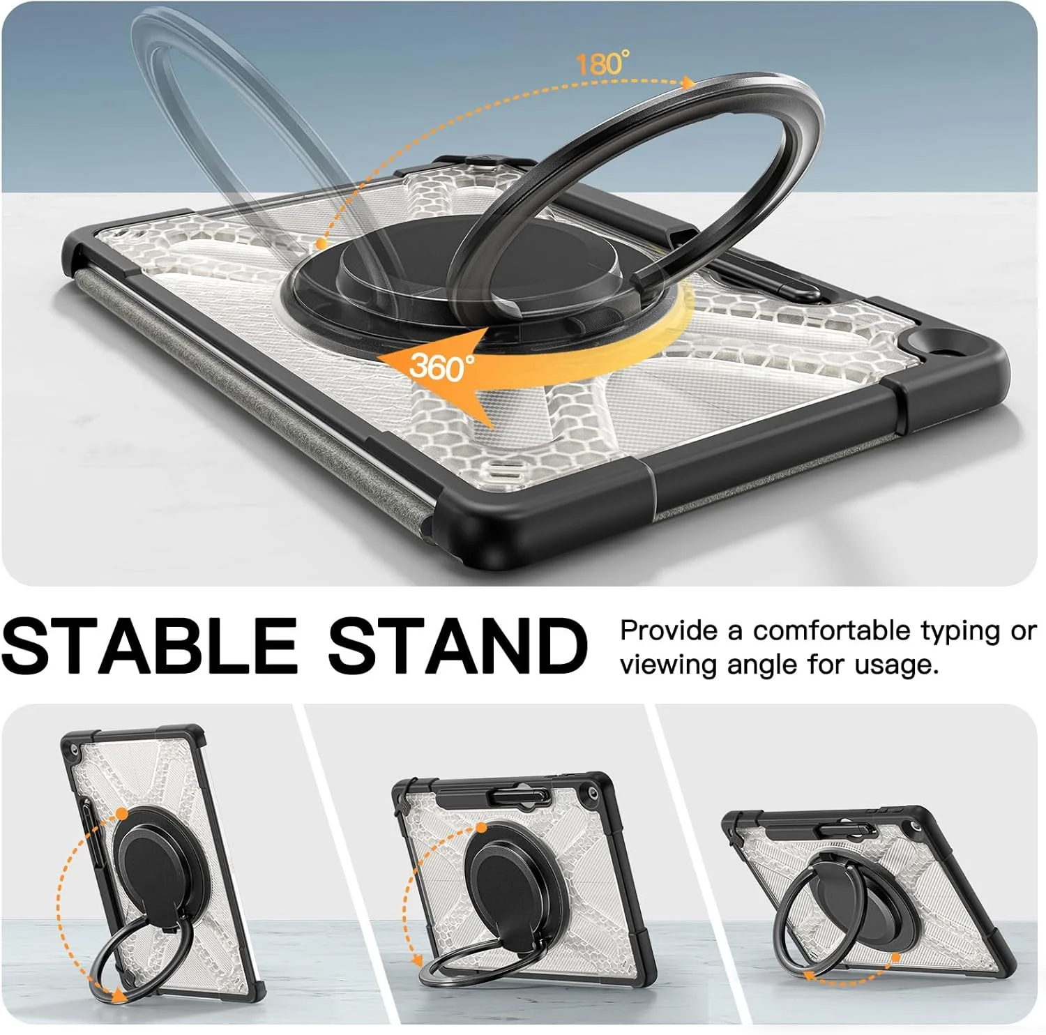 کاور تبلت Gruattreay برای مایکروسافت Surface Pro 12 (2025) 12 اینچی، کاور ضد ضربه تمام بدنه با استند حلقه ای چرخان 360 درجه / دستگیره / نگهدارنده قلم / بند شانه (مشکی)