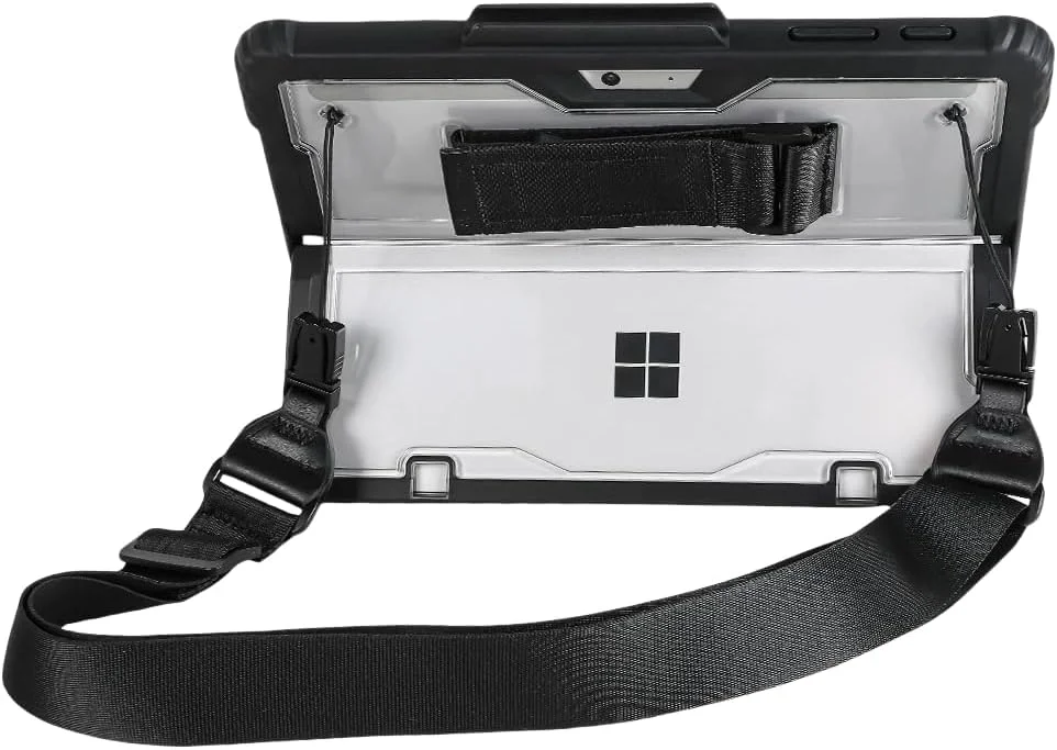 کاور Gruattreay مناسب برای مایکروسافت Surface Pro 9/10/11، دارای بند شانه نایلونی و بند مچی و جای قلم، کاور پشتی شفاف ضد ضربه سازگار با کیبورد (مشکی)