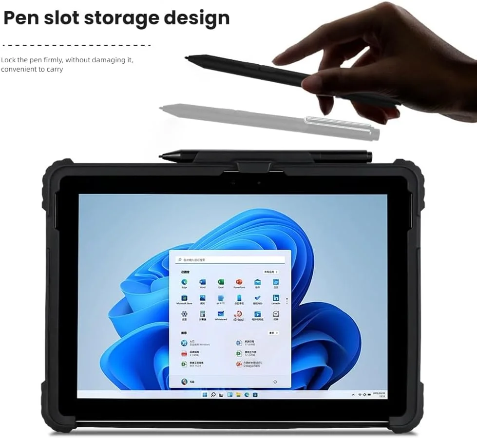 کاور Gruattreay مناسب برای مایکروسافت Surface Pro 9/10/11، دارای بند شانه نایلونی و بند مچی و جای قلم، کاور پشتی شفاف ضد ضربه سازگار با کیبورد (مشکی)