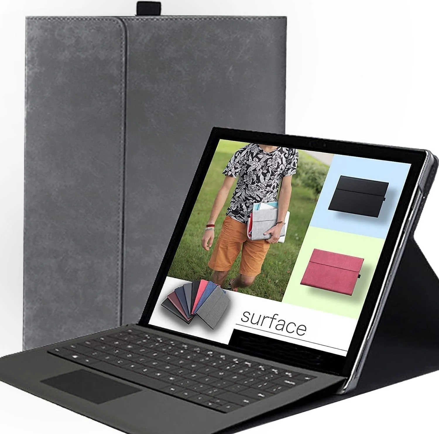 کیف محافظ Gruattreay سازگار با Microsoft Surface Pro 12 اینچی (2025)، جلد تاشو ضد ضربه و مقاوم، جلد تجاری با نگهدارنده قلم برای Surface Pro 12 (خاکستری)