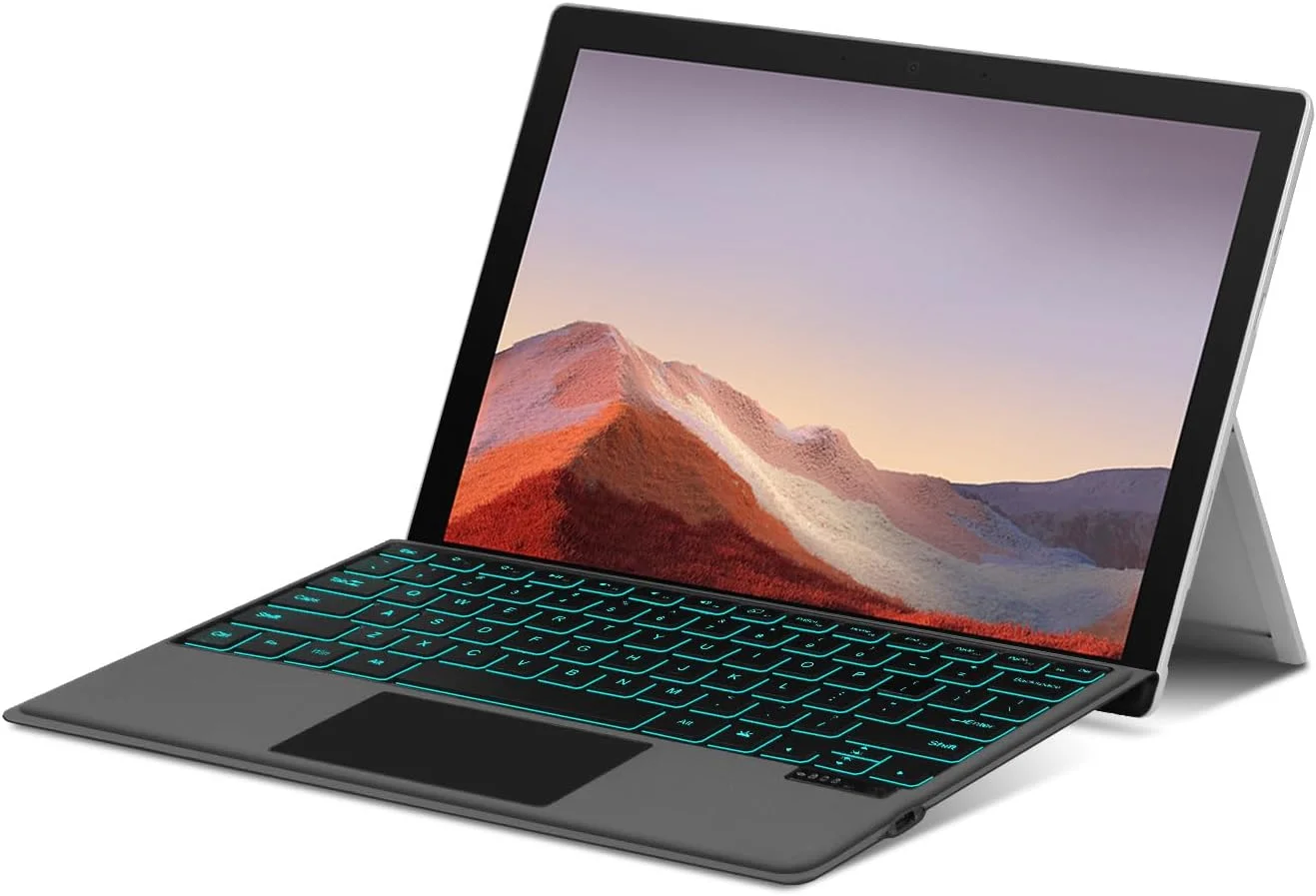 Gruattreay Arabic and English Keyboard Compatible with Microsoft Surface Pro 11/10/9/8/X, Wireless Bluetooth Magnetic Detachable 7-Color Backlit Smart Touchpad Keyboard (Black-Arabic)