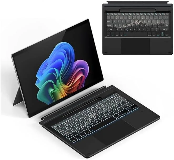 کیبورد Gruattreay سازگار با Microsoft Surface Pro 11/10/9/8/X، [13 اینچ]، دارای نور پس زمینه 7 رنگ، کیبورد بلوتوثی بی سیم فوق العاده باریک با تاچ پد و نگهدارنده قلم (استایل 2)