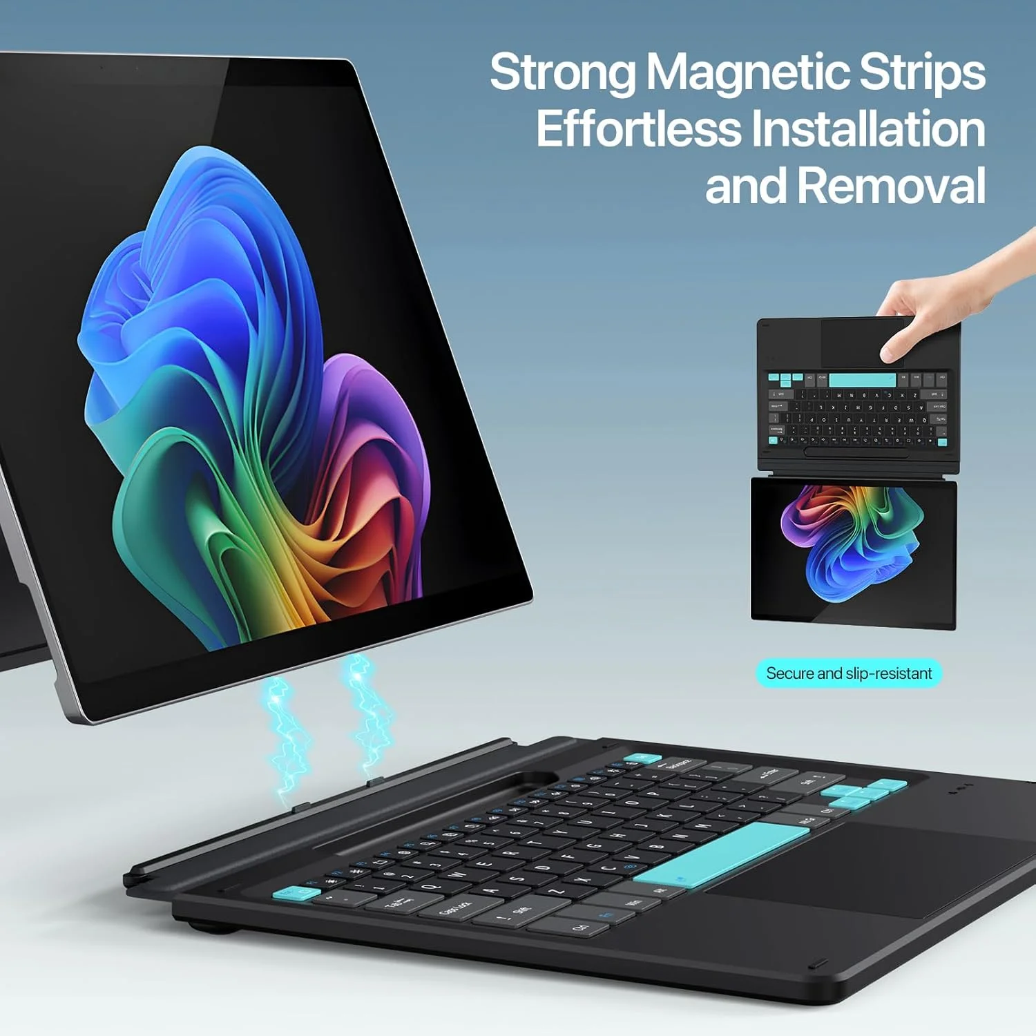 صفحه کلید Gruattreay سازگار با Microsoft Surface Pro 11/10/9/8/X، صفحه کلید مغناطیسی جداشدنی بلوتوث بی سیم هوشمند با اسلات قلم داخلی، نور پس زمینه 7 رنگ (مشکی 1)