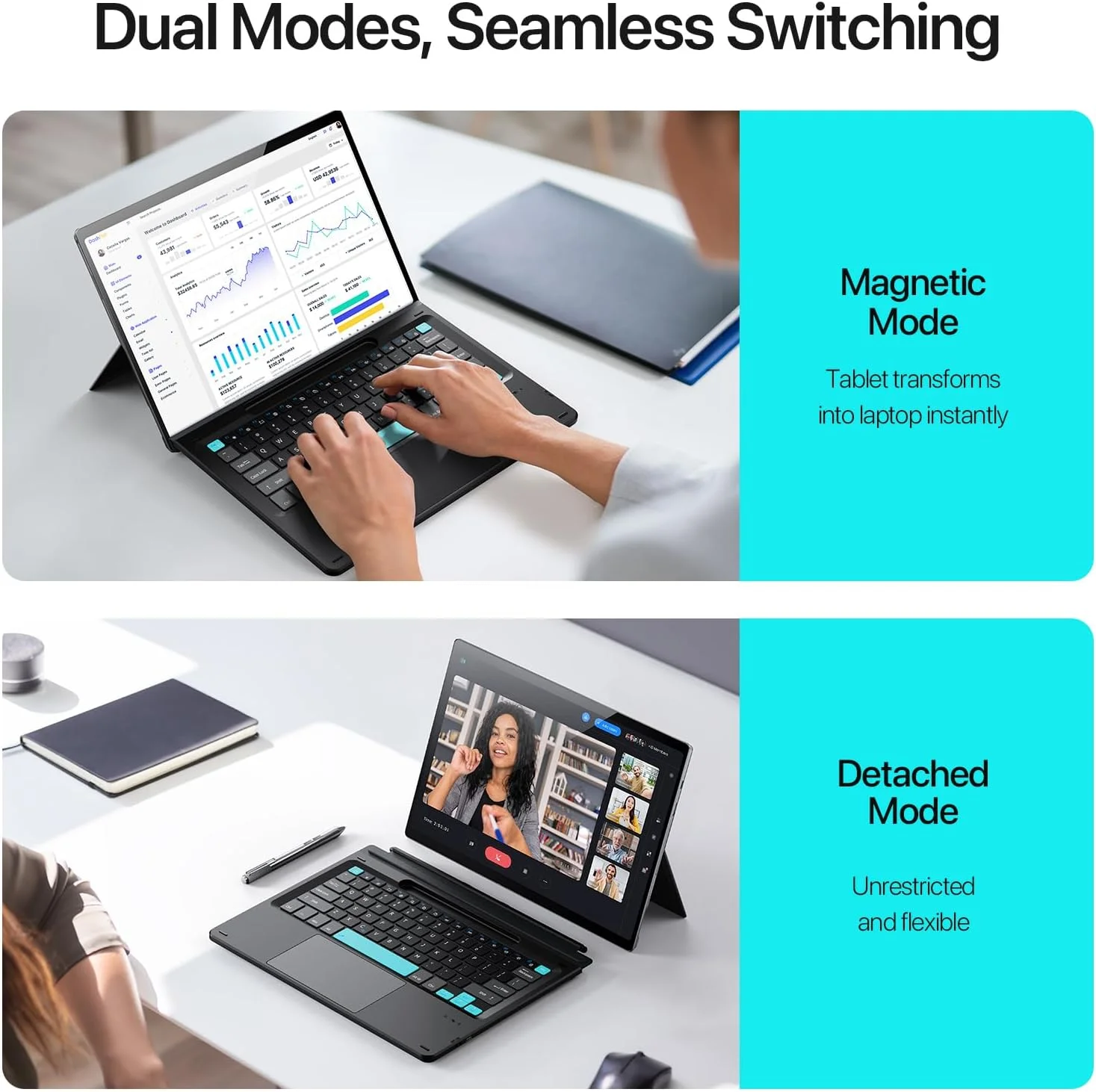 کیبورد Gruattreay سازگار با Microsoft Surface Pro 11/10/9/8/X، [13 اینچ]، دارای نور پس زمینه 7 رنگ، کیبورد بلوتوثی بی سیم فوق العاده باریک با تاچ پد و نگهدارنده قلم (استایل 2)