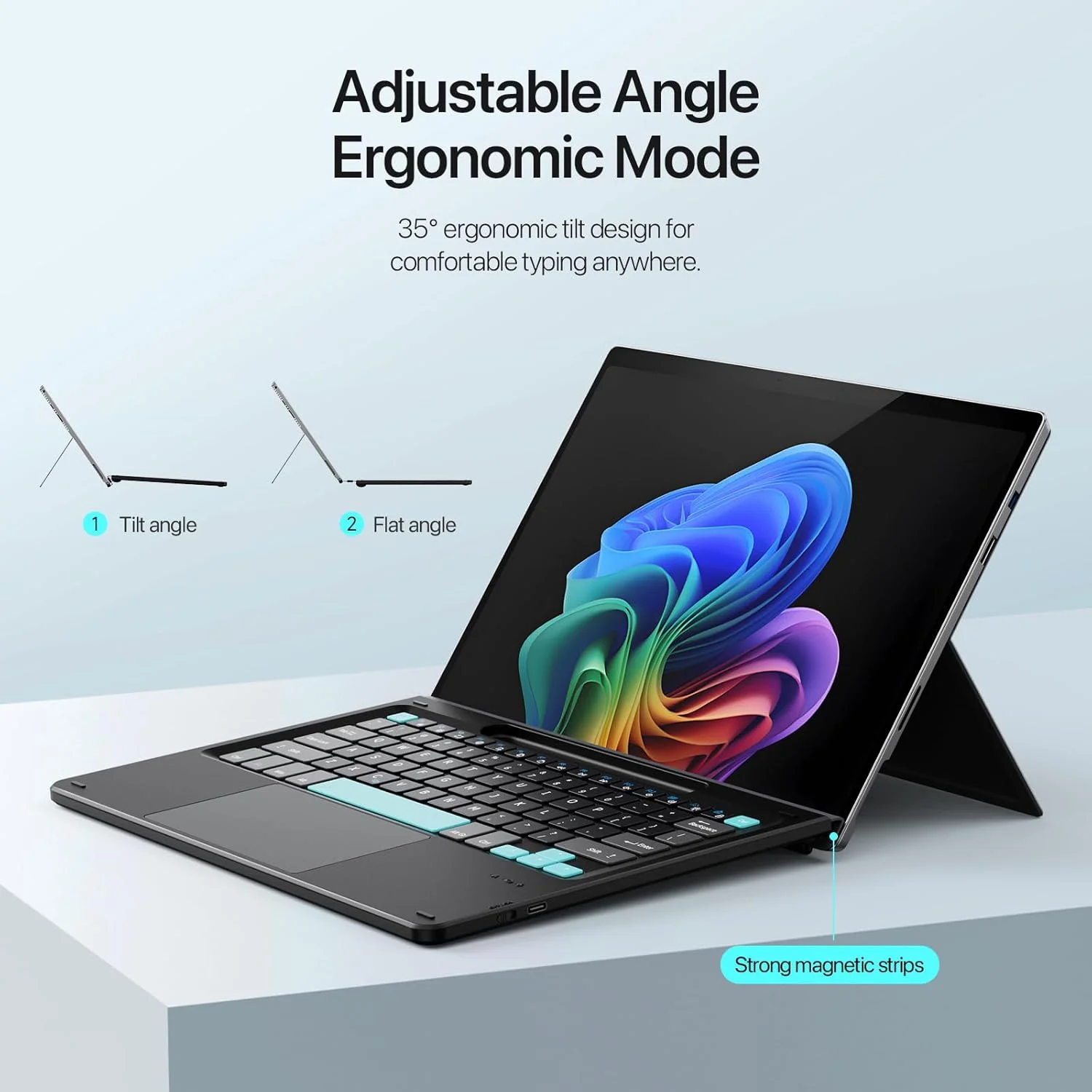 کیبورد Gruattreay سازگار با Microsoft Surface Pro 11/10/9/8/X، [13 اینچ]، دارای نور پس زمینه 7 رنگ، کیبورد بلوتوثی بی سیم فوق العاده باریک با تاچ پد و نگهدارنده قلم (استایل 2)