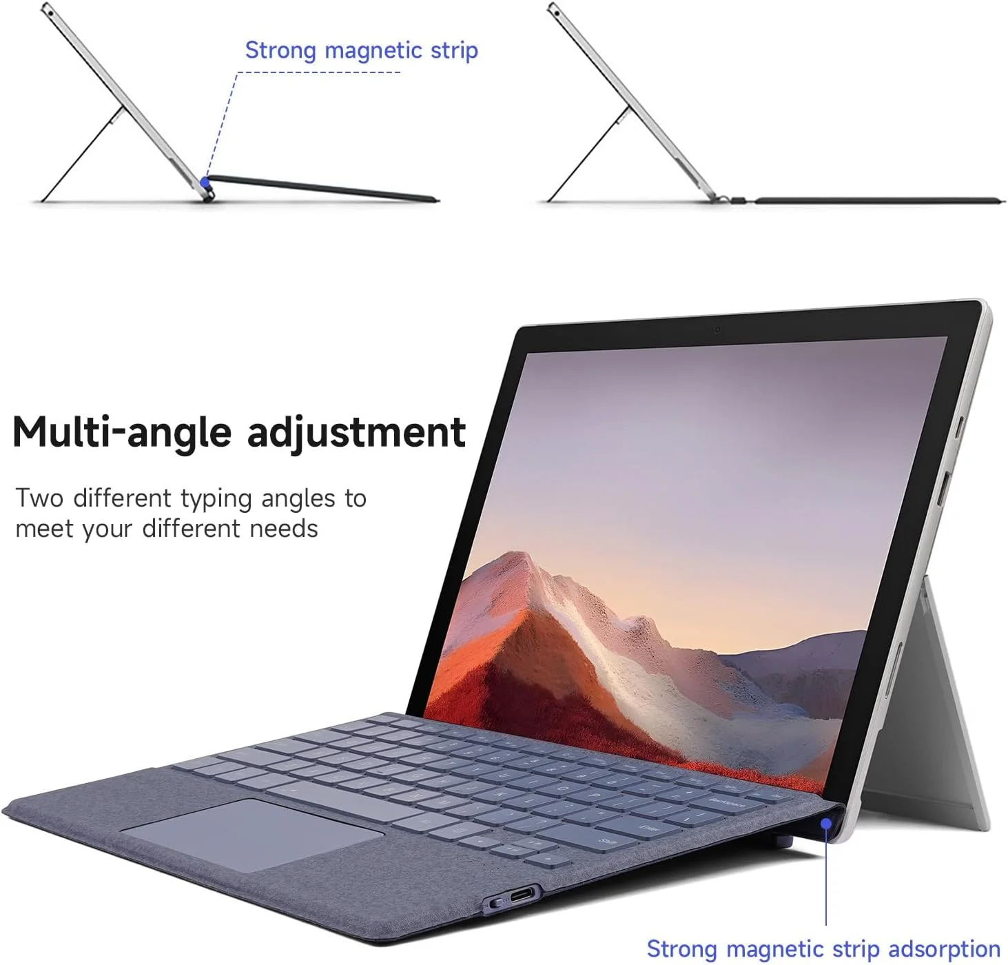 کیبورد بی‌سیم Gruattreay سازگار با Microsoft Surface Pro 12، کیبورد مغناطیسی بلوتوثی با پنل لمسی هوشمند و نور پس‌زمینه 7 رنگ (خاکستری)