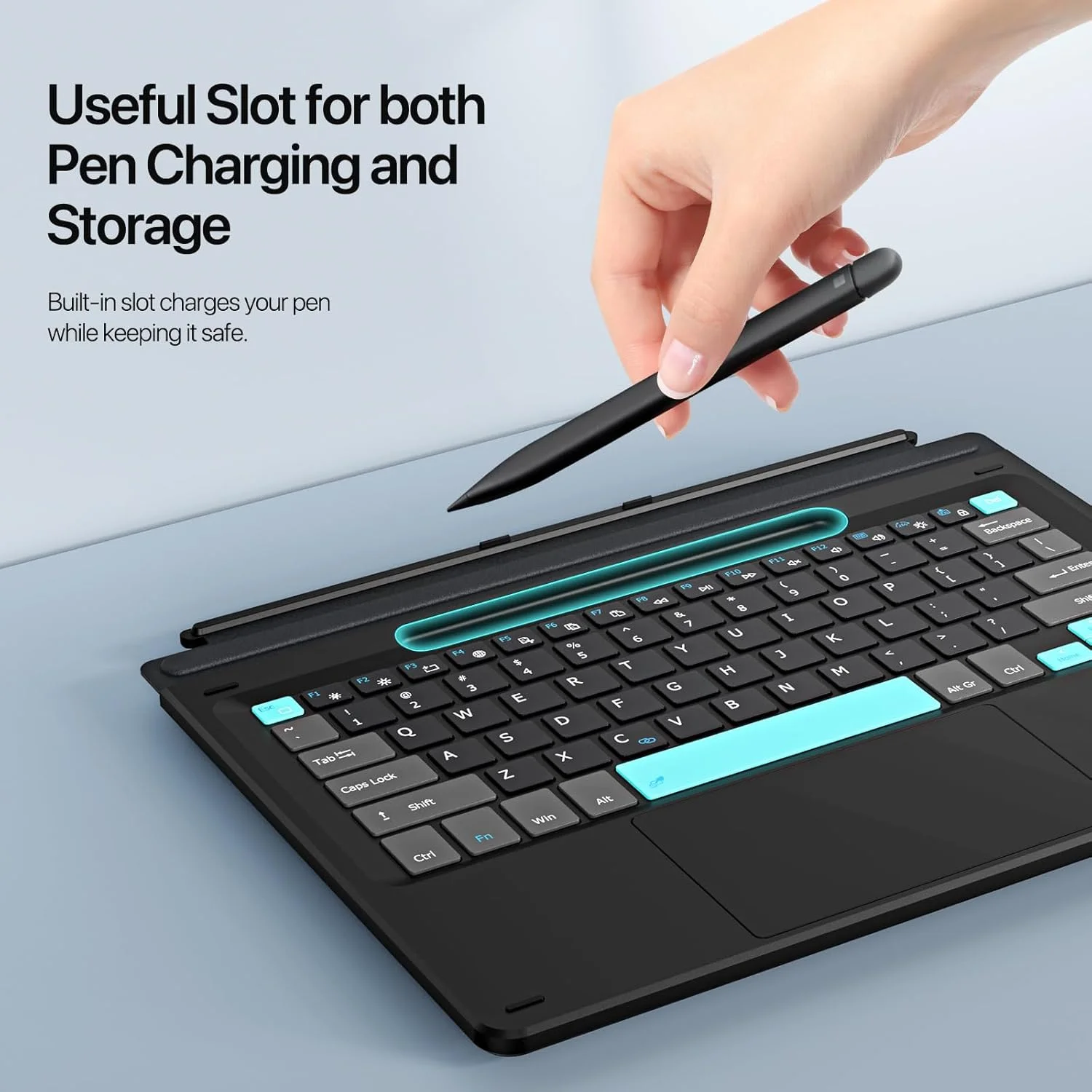 کیبورد Gruattreay سازگار با Microsoft Surface Pro 11/10/9/8/X، [13 اینچ]، دارای نور پس زمینه 7 رنگ، کیبورد بلوتوثی بی سیم فوق العاده باریک با تاچ پد و نگهدارنده قلم (استایل 2)