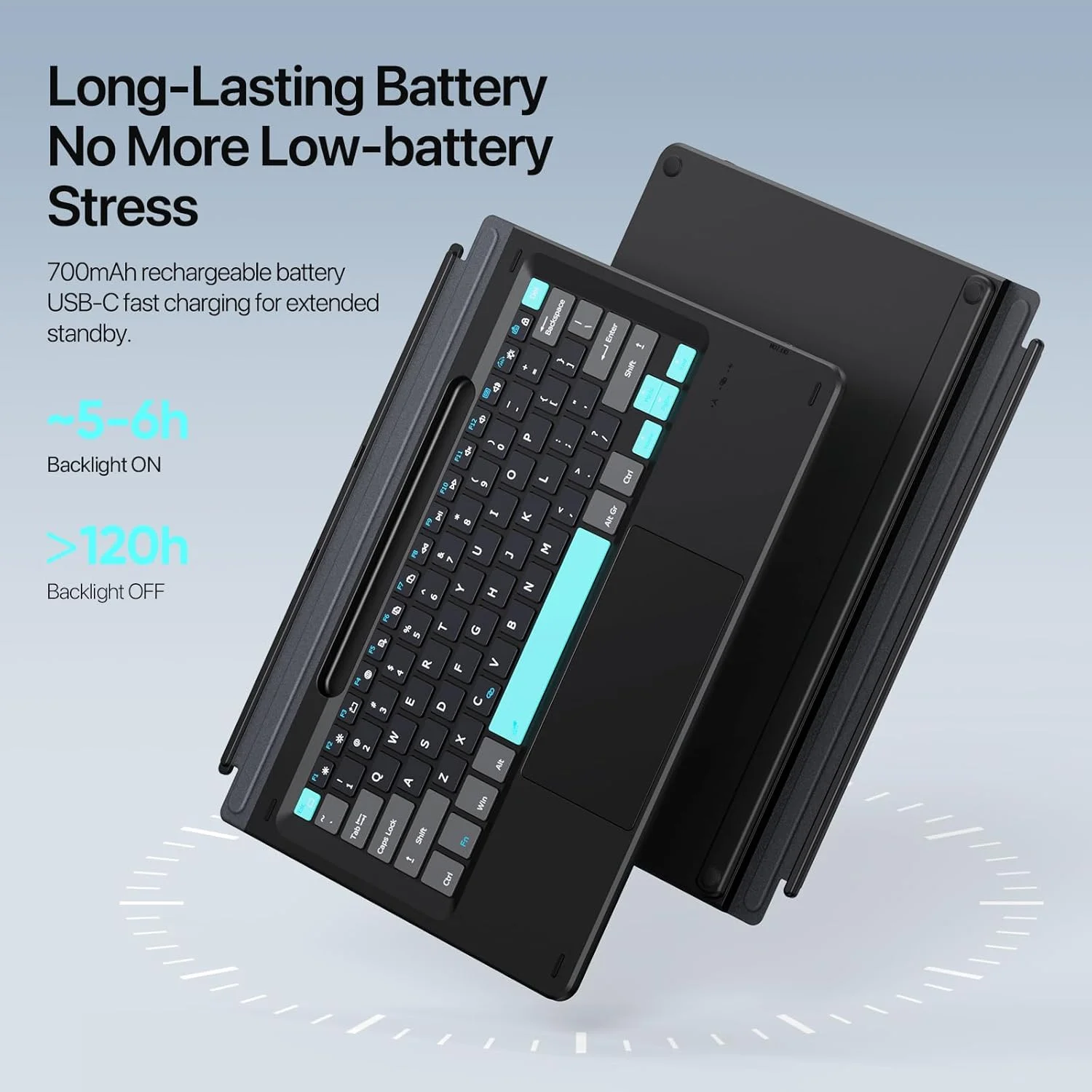 کیبورد Gruattreay سازگار با Microsoft Surface Pro 11/10/9/8/X، [13 اینچ]، دارای نور پس زمینه 7 رنگ، کیبورد بلوتوثی بی سیم فوق العاده باریک با تاچ پد و نگهدارنده قلم (استایل 2)