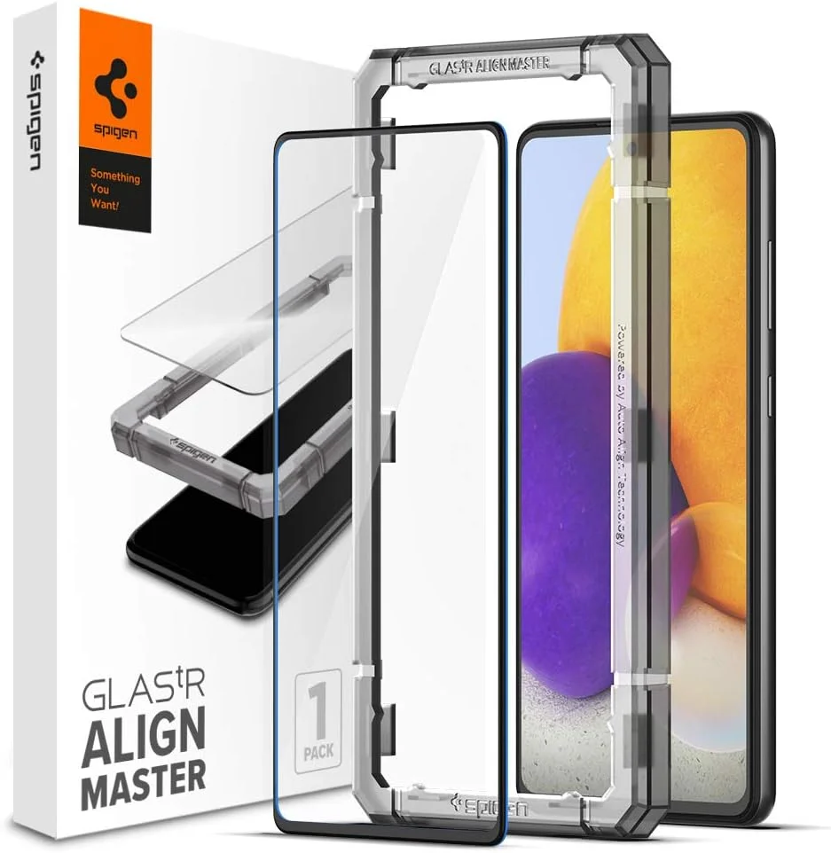 محافظ صفحه نمایش شیشه ای حرارت دیده پریمیوم Spigen GLAStR Align Master طراحی شده برای گوشی سامسونگ Galaxy A72 - [پوشش کامل]