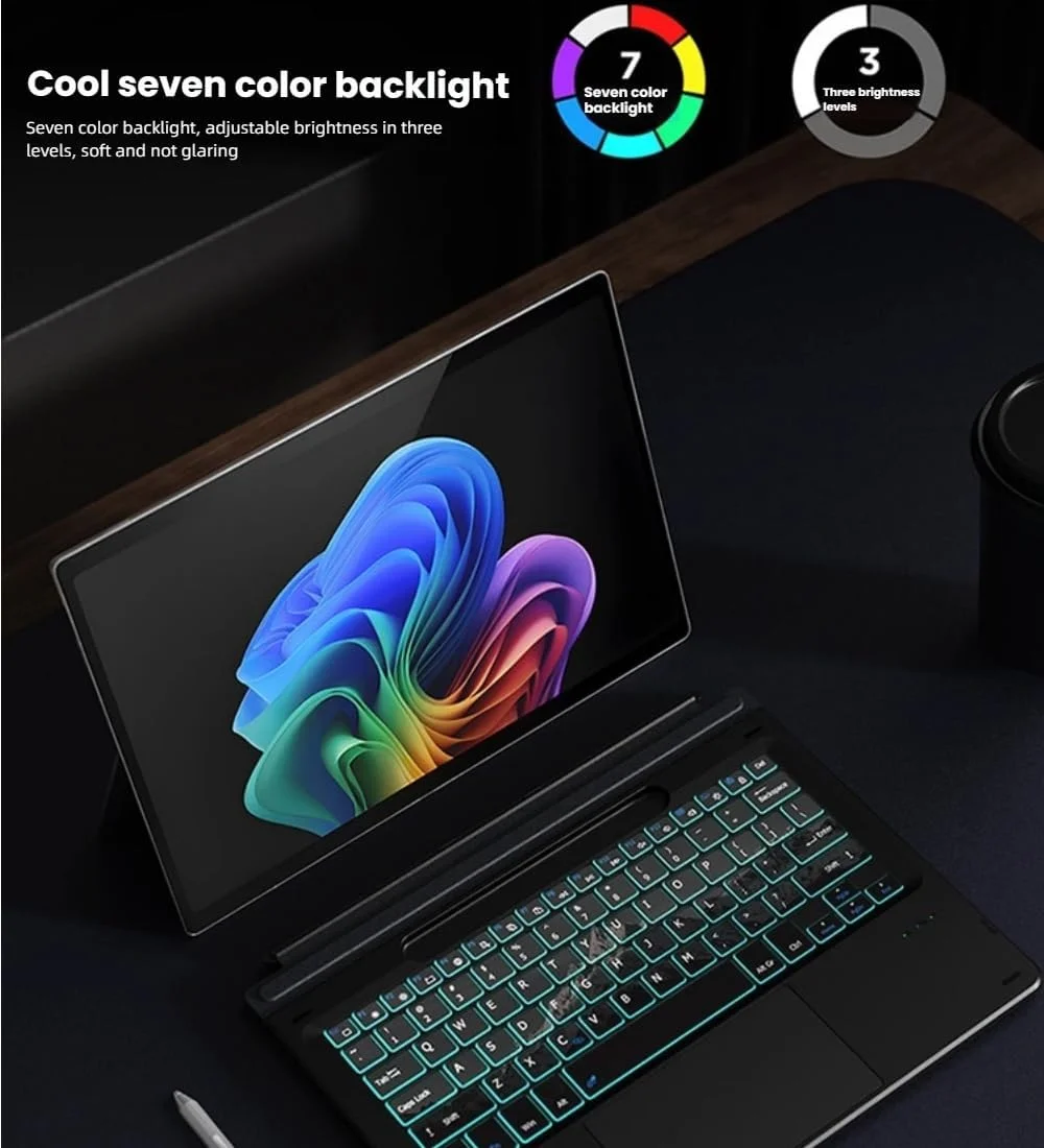 کیبورد نور پس زمینه 7 رنگ Gruattreay سازگار با Microsoft Surface Pro 11/10/9/8/X، کیبورد بلوتوث مغناطیسی با تاچ پد هوشمند و جای قلم قابل شارژ (مشکی 1) کیبورد نور پس زمینه 7 رنگ Gruattreay سازگار با Microsoft Surface Pro 11/10/9/8/X، کیبورد بلوتوث مغناطیسی با تاچ پد هوشمند و جای قلم قابل شارژ (مشکی 1)