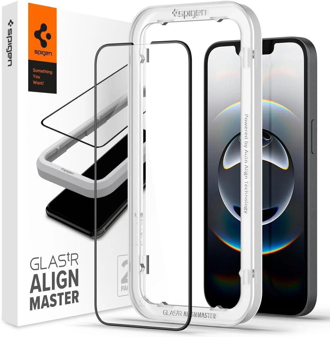 محافظ صفحه نمایش شیشه ای Spigen GLAStR Align Master [دو عددی] طراحی شده برای آیفون 16e / 14/13 و آیفون 13 پرو (6.1 اینچ) شیشه حرارت دیده ممتاز با پوشش کامل لبه به لبه