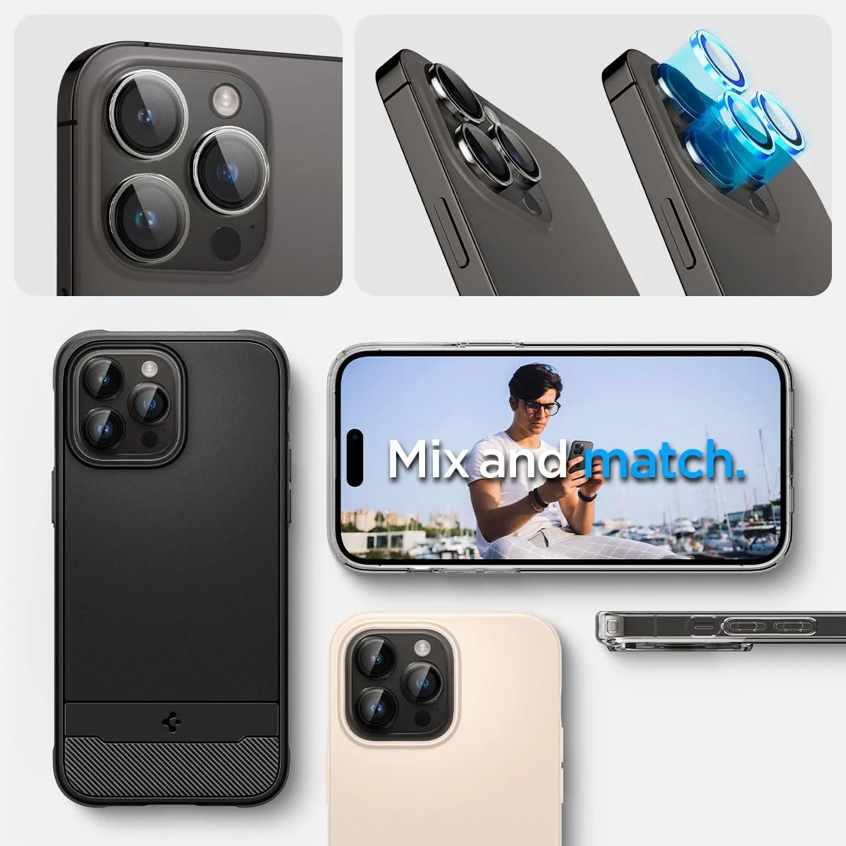 محافظ لنز دوربین شیشه ای Spigen GLAStR EZ-Fit Optik PRO برای آیفون 16 پرو مکس/15 پرو/14 پرو - شفاف [بسته 2 عددی]