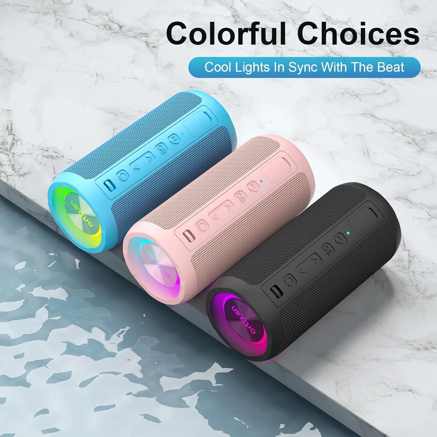 اسپیکر بلوتوث قابل حمل اورتیزان، صدای استریو 24 واتی، نور LED، ضد آب IPX7، باتری 30 ساعته اسپیکر بلوتوث قابل حمل اورتیزان، صدای استریو 24 واتی، نور LED، ضد آب IPX7، باتری 30 ساعته