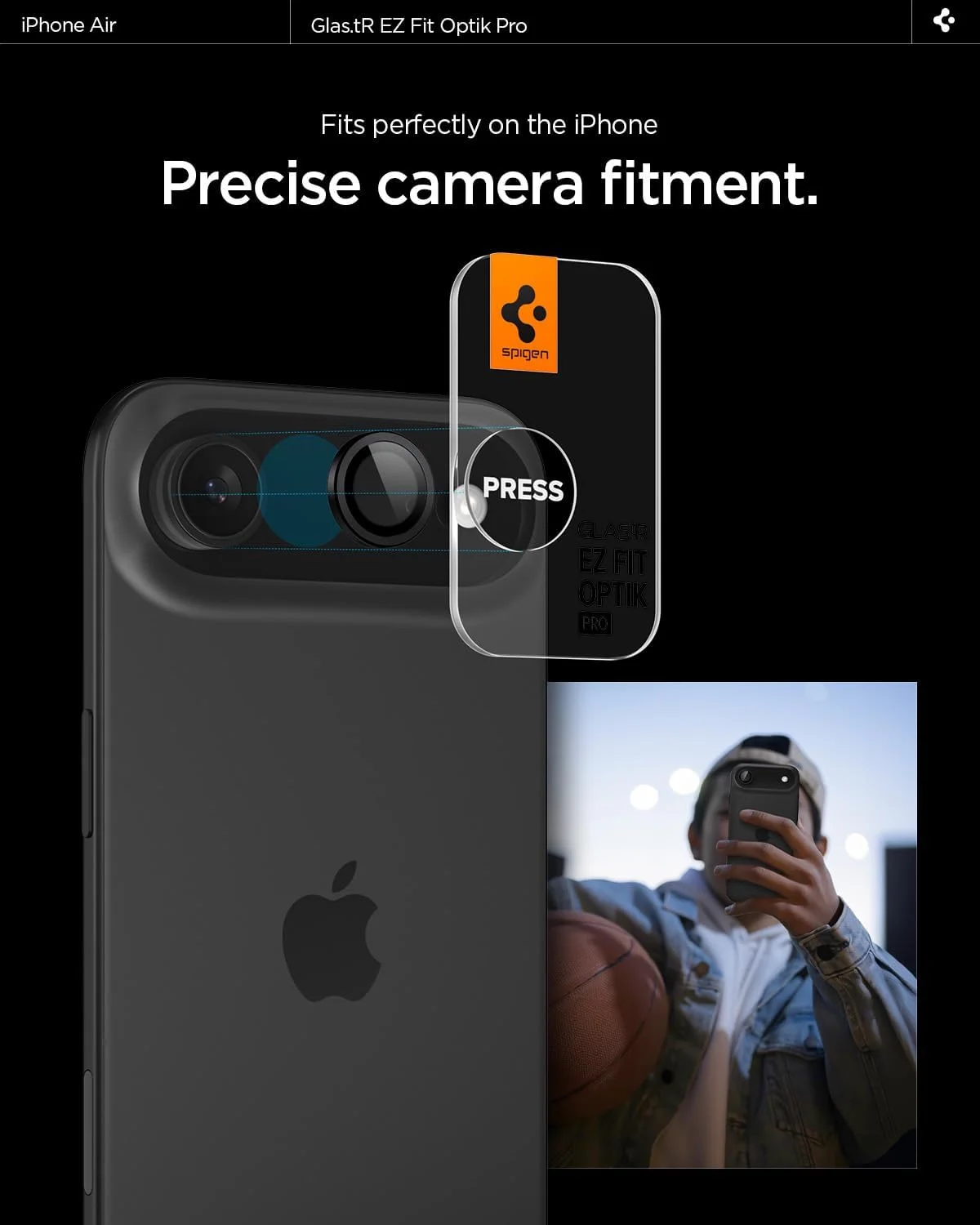 محافظ لنز دوربین آیفون Spigen GLAStR EZ-Fit Optik Pro [بسته 2 عددی] - مشکی