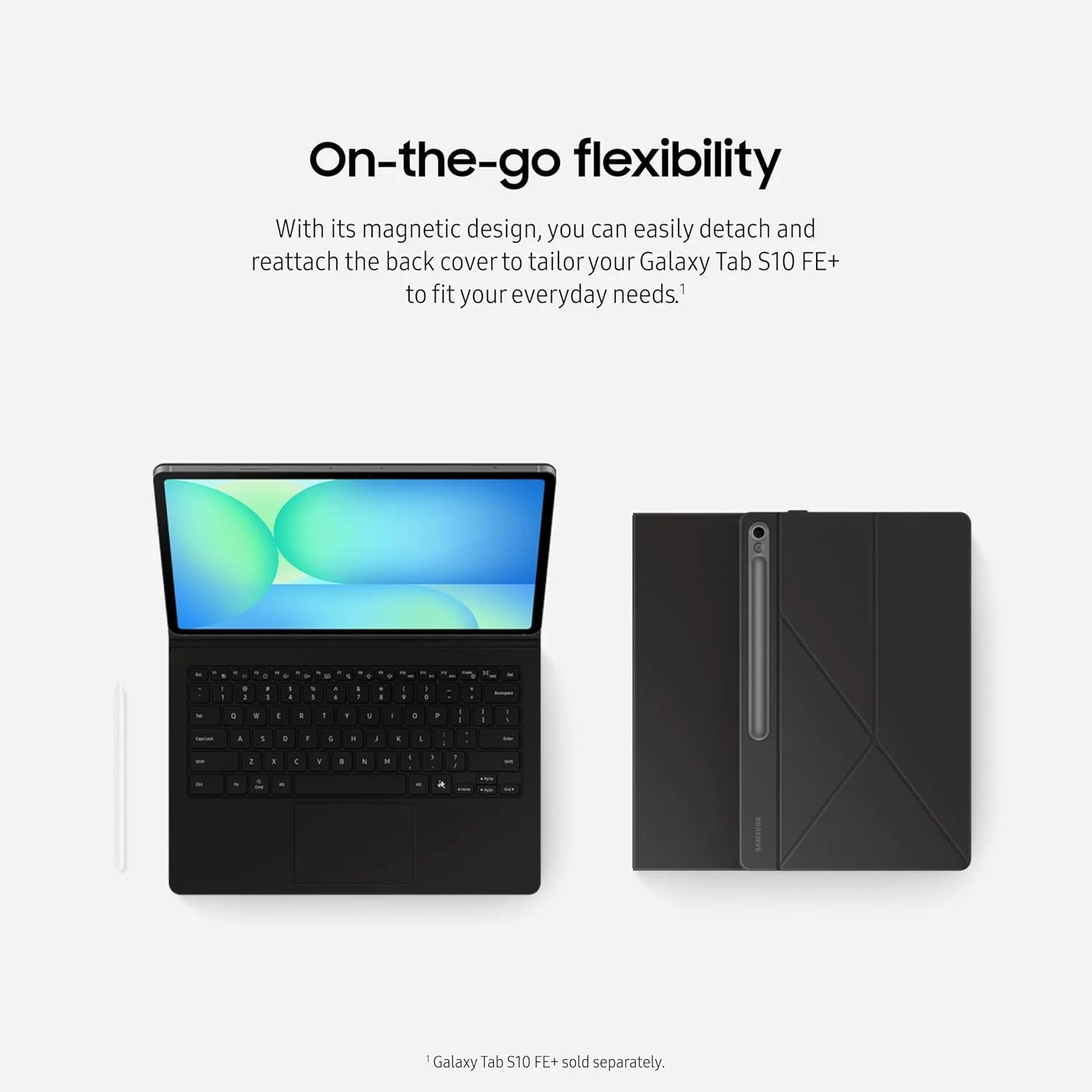 کیبورد بوک کاور سامسونگ گلکسی تب S10 FE+ - کلید هوش مصنوعی برای گلکسی تب S10 FE+، پلتفرم جداشدنی، تجربه ای مشابه کامپیوتر، اشتراک گذاری بی سیم کیبورد، مشکی