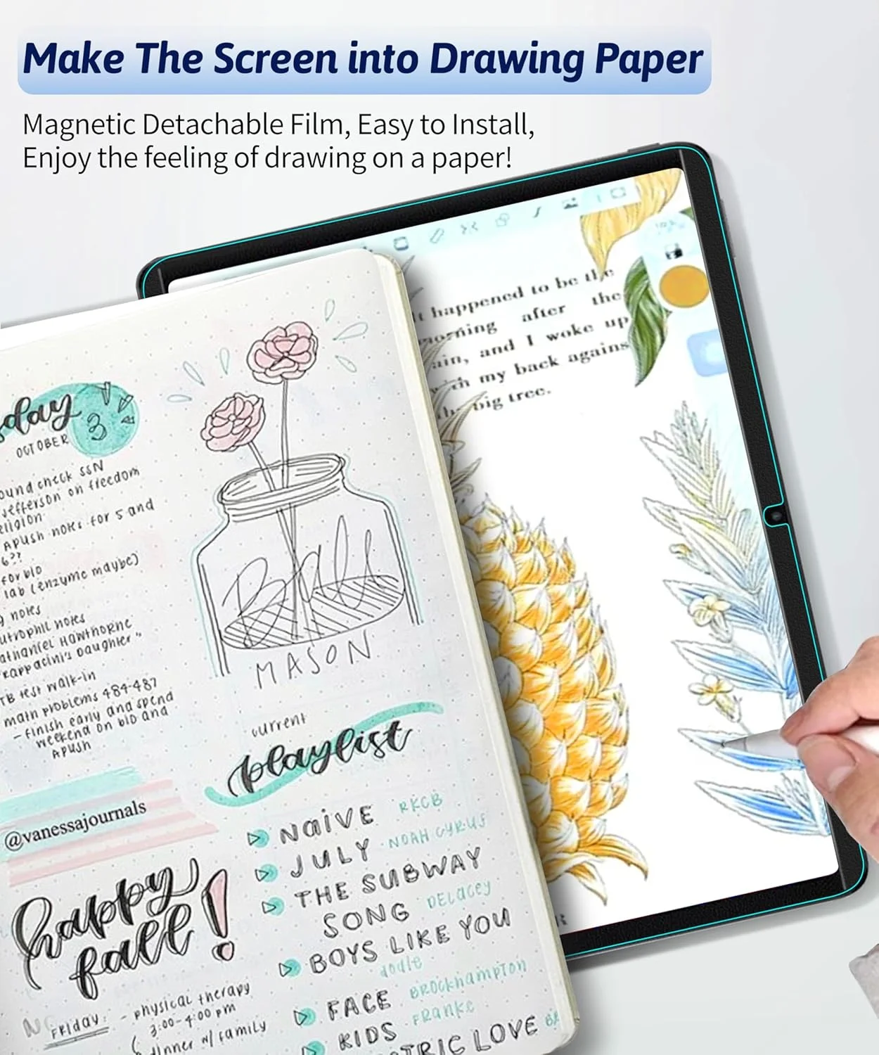 محافظ صفحه نمایش مغناطیسی واتانا با حس کاغذ برای شیائومی ردمی پد پرو 2024 (12.1 اینچ)، محافظ صفحه نمایش مات با حس کاغذ برای نوشتن، طراحی، قابل استفاده مجدد