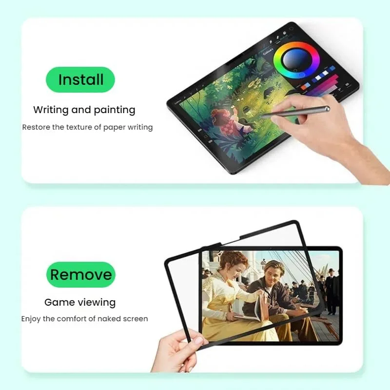 محافظ صفحه نمایش تبلت Gruattreay سازگار با شیائومی پد 7 پرو/شیائومی پد 7، [قابل جابجایی و شستشو] جذب خودکار، بدون آسیب رساندن به نوک قلم، فیلم طرح کاغذ