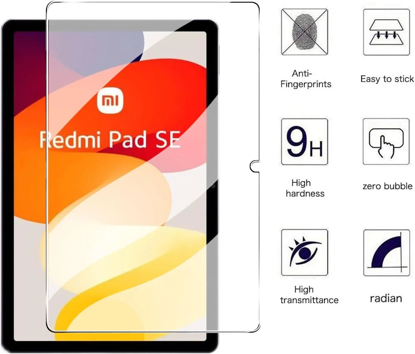 محافظ صفحه نمایش شیشه ای آلنبون شیائومی ردمی پد SE با صفحه نمایش 8.7 اینچی، سختی 9H، ضد خش، ضد حباب، لبه گرد 2.5D [بسته 3 عددی]