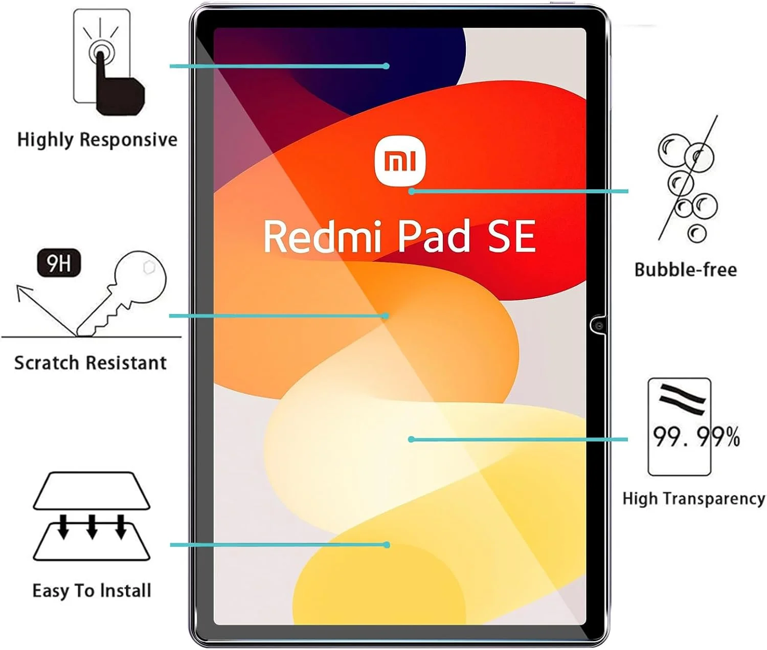 محافظ صفحه نمایش شیشه ای حرارت دیده KUSINHOKA برای شیائومی Redmi Pad SE، [2 عدد] محافظ صفحه نمایش با سختی 9H، [ضد خش]، [بدون حباب] فیلم محافظ صفحه نمایش شفاف HD برای Redmi Pad SE