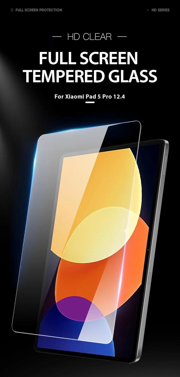 محافظ صفحه نمایش شیشه ای حرارت دیده 2.5 بعدی DUX DUCIS طراحی شده برای شیائومی پد 5 پرو 12.4 اینچ (2022)، فیلم شیشه ای حرارت دیده تمام صفحه تبلت 0.33 میلی متر ضد انفجار - شفاف (2 عددی)