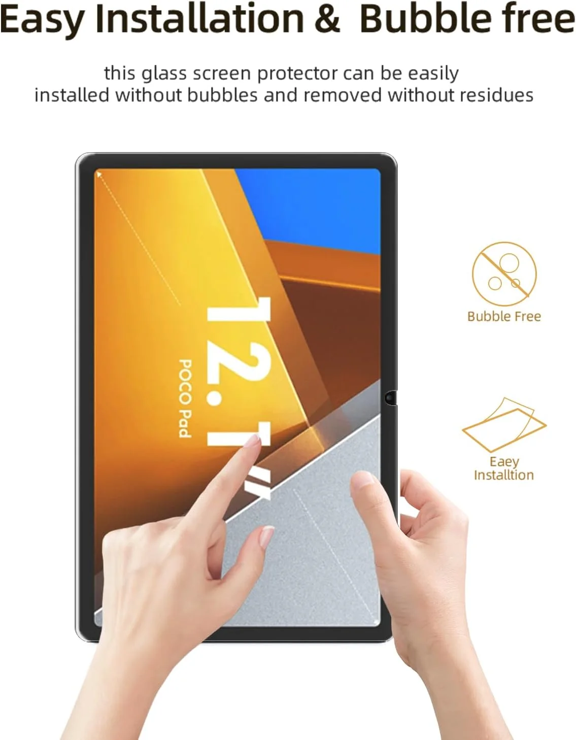 محافظ صفحه نمایش WUNIAK برای تبلت شیائومی پوکو پد 12.1 اینچی، فیلم شیشه ای حرارت دیده ضد خش با حساسیت لمسی بالا، 2 عدد