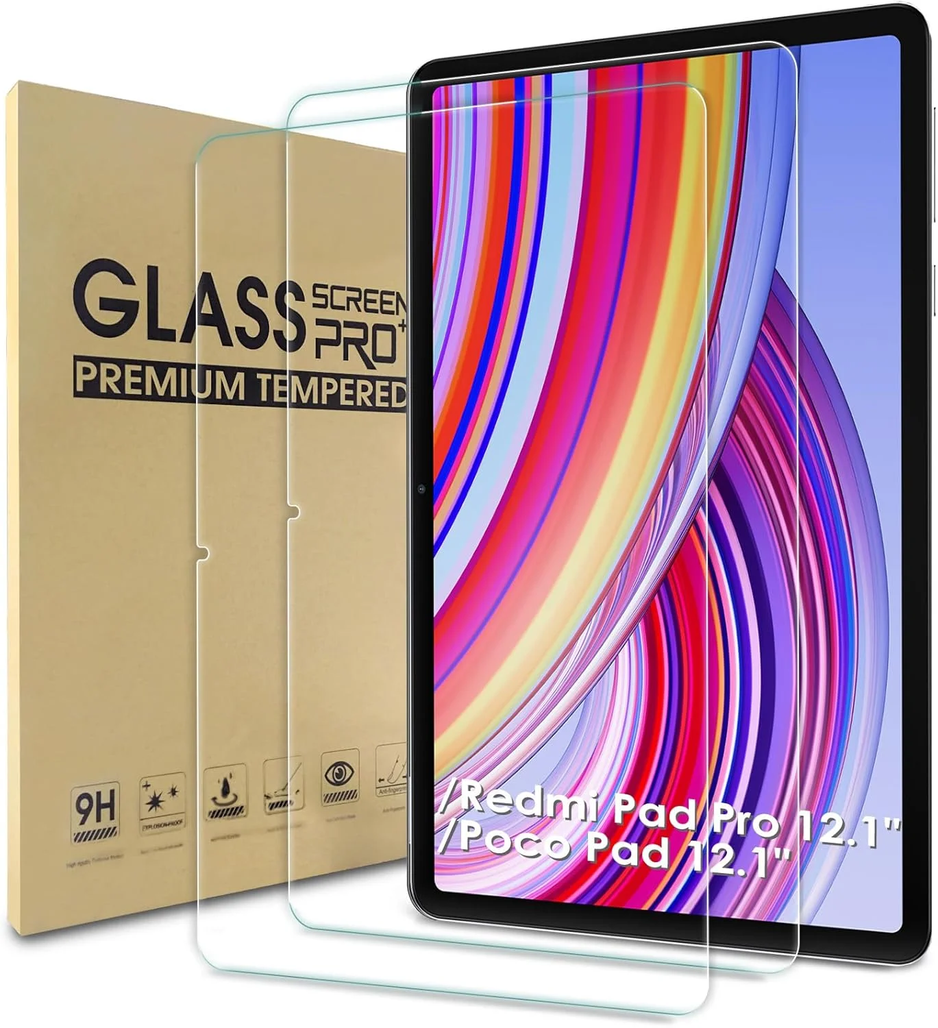 بسته 2 عددی محافظ صفحه نمایش WD&CD سازگار با تبلت شیائومی Redmi Pad Pro 5G/4G/Poco Pad 12.1 اینچ، محافظ صفحه نمایش HD، سختی 9H، ضد حباب، ضد خش