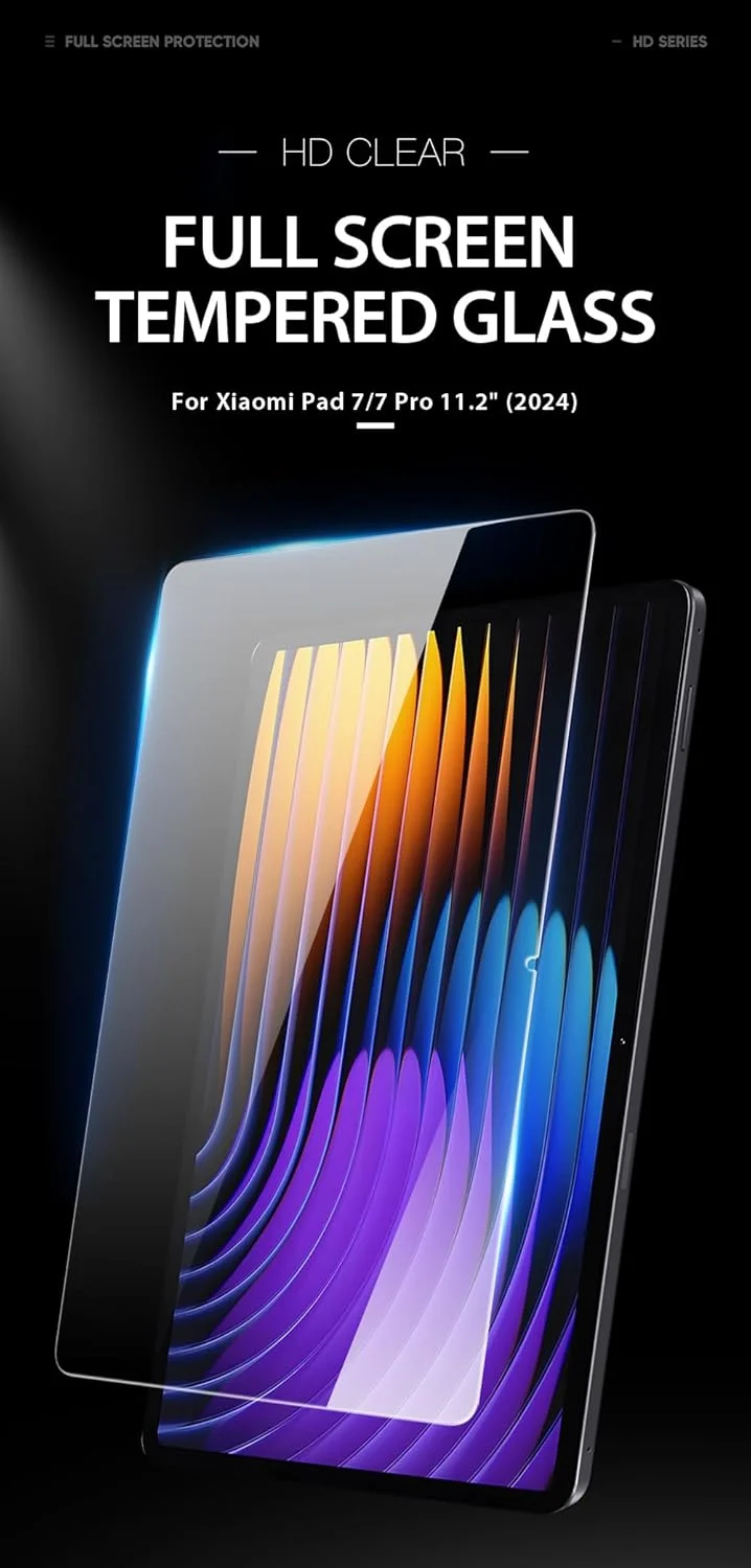 محافظ صفحه نمایش شیشه ای حرارت دیده 2.5D داکس داکیس طراحی شده برای شیائومی پد 7/7 پرو 11.2 اینچ (2024)، فیلم شیشه ای حرارت دیده تمام صفحه تبلت 0.33 میلی متر ضد انفجار - شفاف (1 عددی)