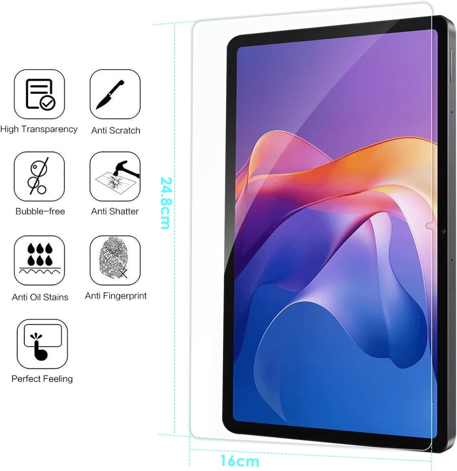 بسته 2 عددی محافظ صفحه نمایش Bighan سازگار با تبلت شیائومی Redmi Pad 2 11 اینچ، فیلم شیشه ای محافظ با سختی 9H، ضد خش، کیفیت HD
