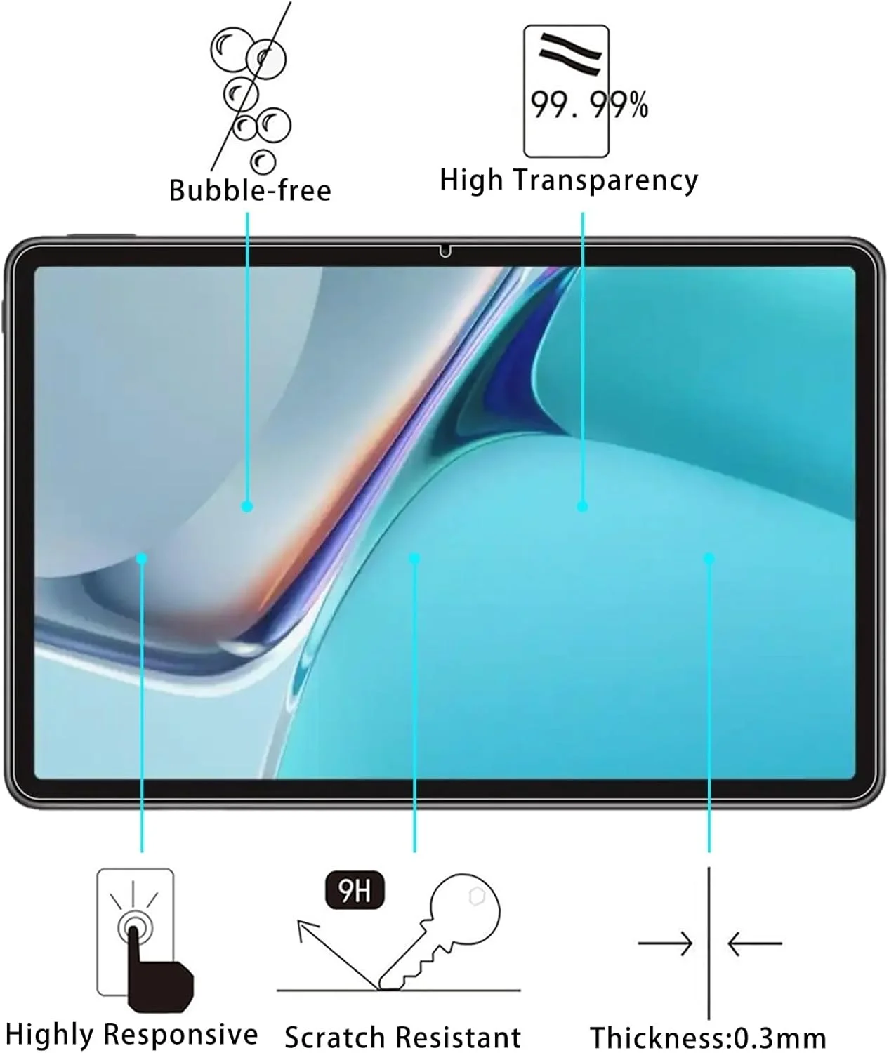 محافظ صفحه نمایش شیشه ای حرارت دیده 9H 2.5D ضد انفجار مناسب تبلت شیائومی پد 6/6 پرو/هوآوی میت پد 11 2023