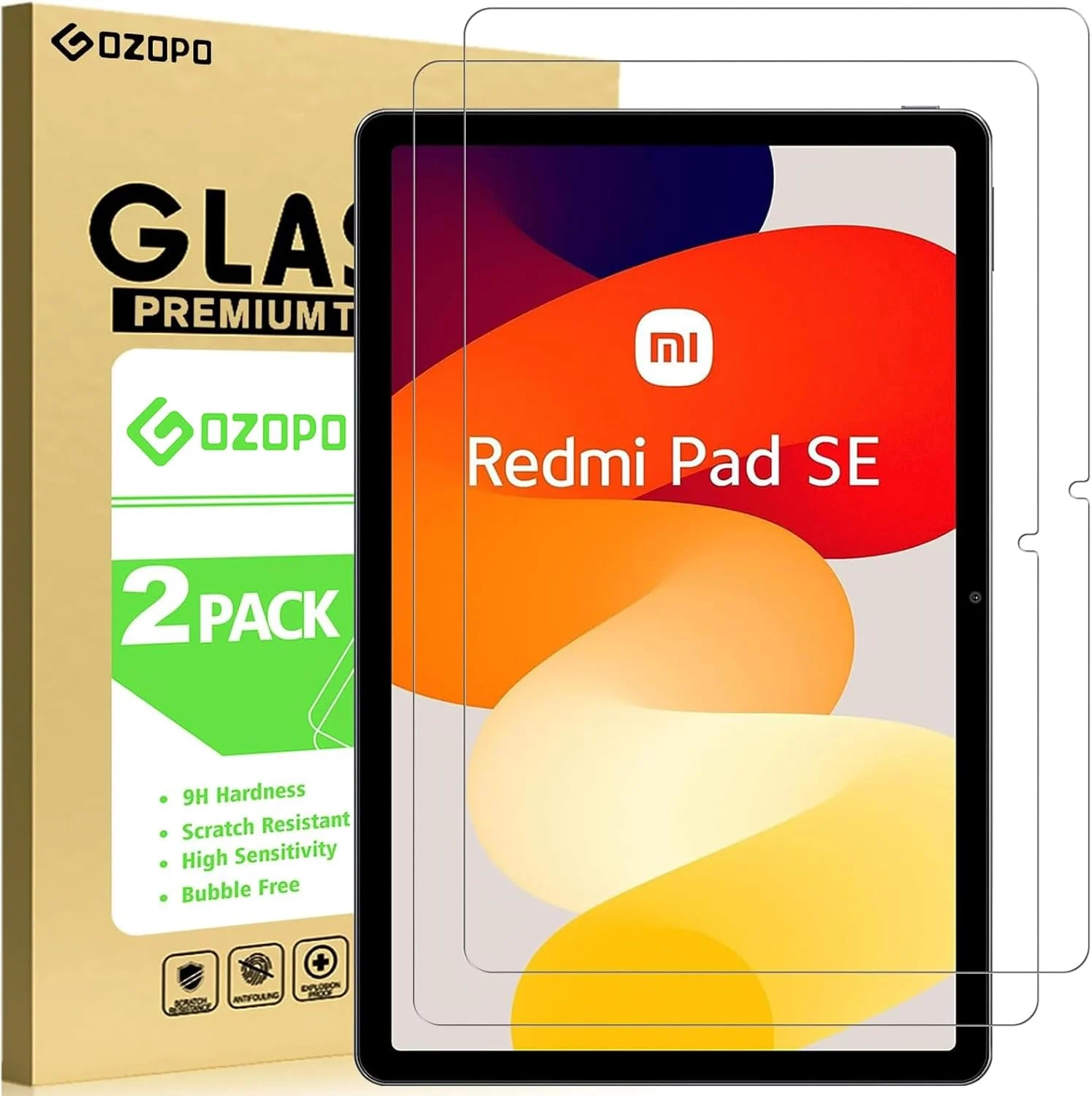 محافظ صفحه نمایش GOZOPO بسته 2 عددی برای شیائومی Redmi Pad SE 11 اینچ (2023)، محافظ شیشه ای مقاوم در برابر خراش برای شیائومی Redmi Pad SE 11 اینچ