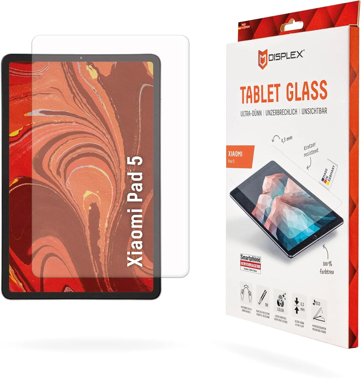 محافظ صفحه نمایش شیشه ای 9H تبلت Displex برای شیائومی پد 5، فریم نصب سازگار با محیط زیست، مدل L، فوق العاده نازک و نامرئی