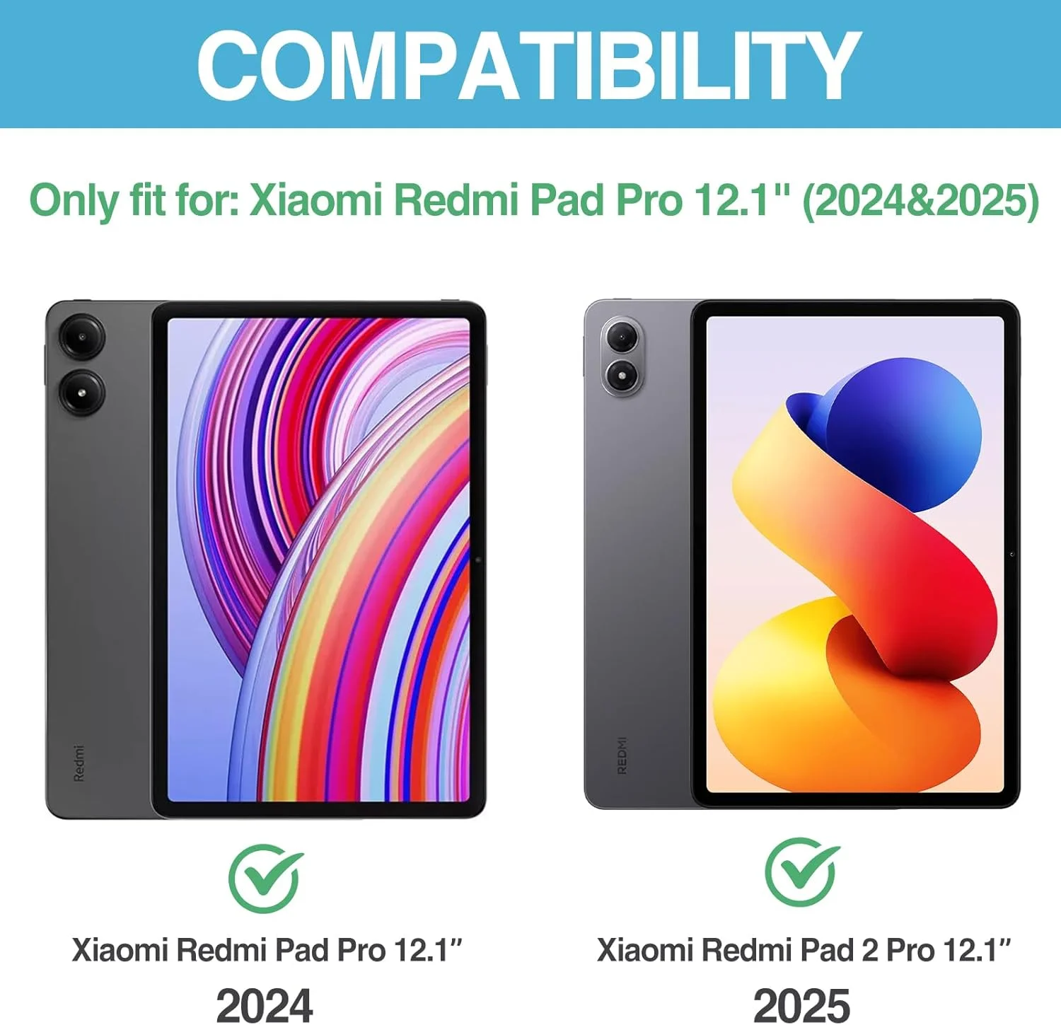 محافظ صفحه نمایش شیشه ای ProCase مناسب برای شیائومی Redmi Pad 2 Pro (2025) / Pad 1 Pro (2024) 12.1 اینچ (بسته 2 عددی)
