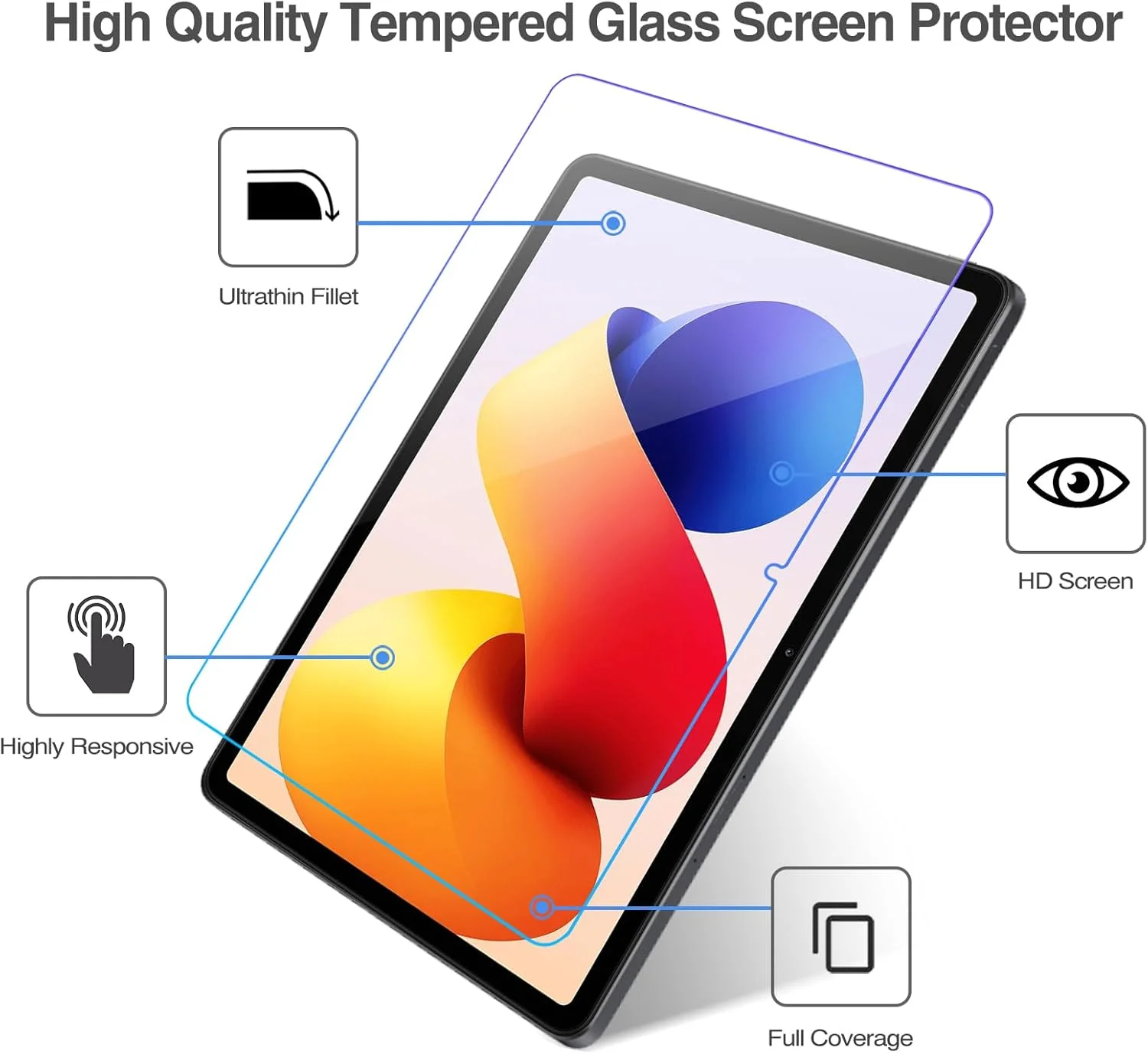 محافظ صفحه نمایش شیشه ای ProCase مناسب برای شیائومی Redmi Pad 2 Pro (2025) / Pad 1 Pro (2024) 12.1 اینچ (بسته 2 عددی)