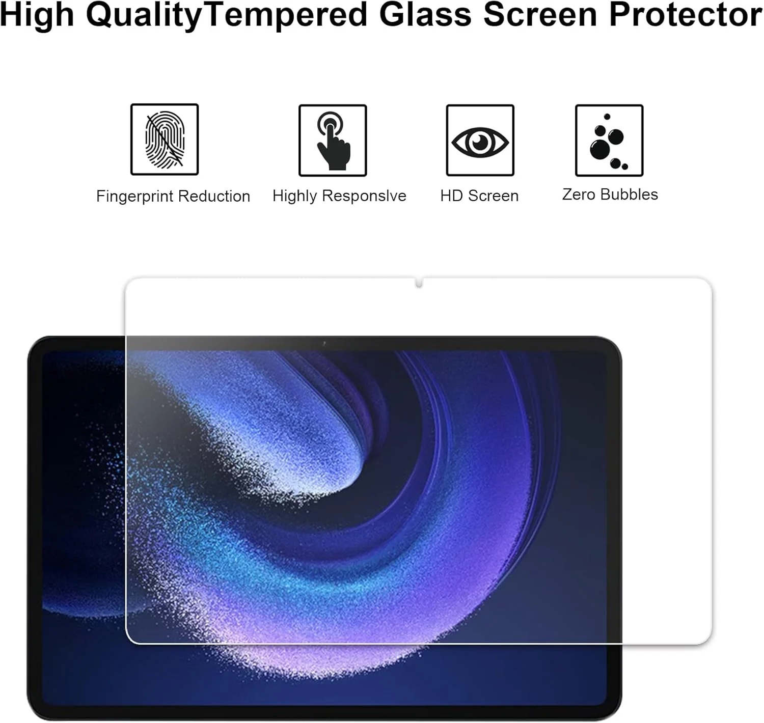 محافظ صفحه نمایش شیشه ای 2 در 1 تبلت 11 اینچی شیائومی پد 6، محافظ صفحه نمایش شیشه حرارت دیده، سختی 9H / بدون حباب / پاسخ دهی بالا برای شیائومی پد 6