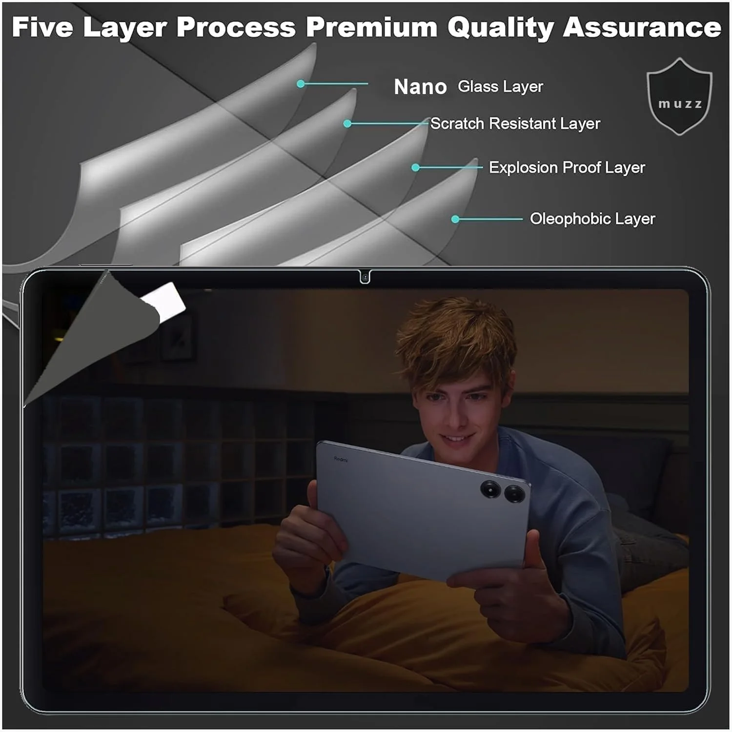 محافظ صفحه نمایش شیشه ای تمپرد Muzz برای شیائومی Redmi Pad Pro 12.1 اینچ، سختی 9H، شفاف، ضد اثر انگشت، ضد انعکاس، مقاوم در برابر خراش