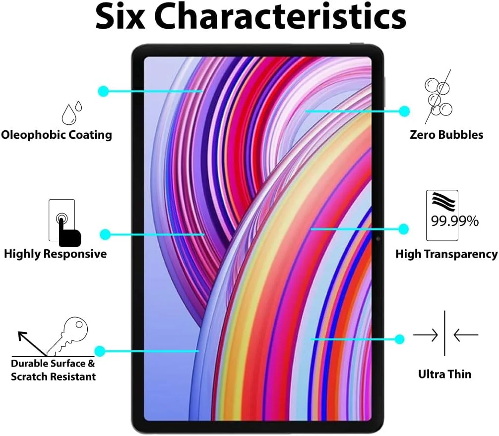 محافظ صفحه نمایش Al-HuTrusHi سازگار با محافظ صفحه نمایش Xiaomi Redmi Pad Pro شیشه حرارت دیده [ضد تابش نور] [پوشش کامل HD] [نصب آسان] [حساس به لمس]