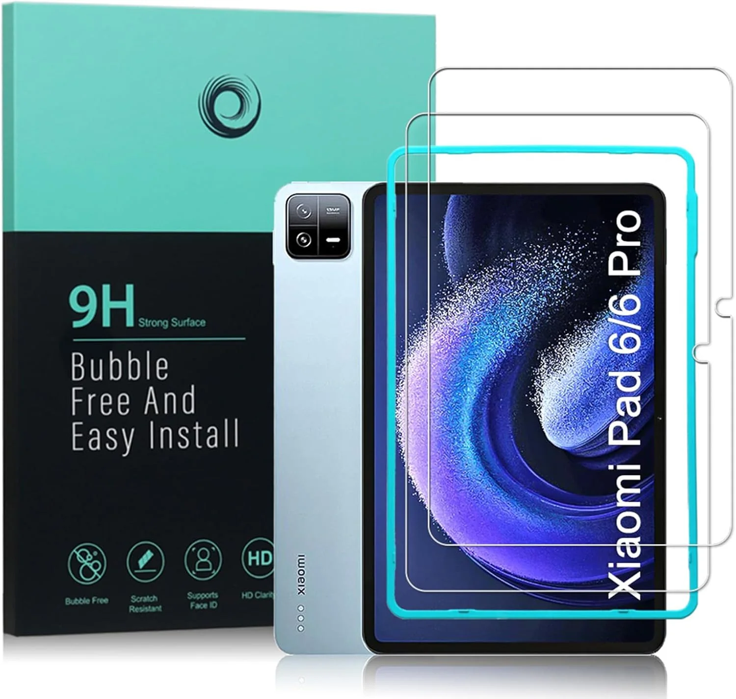 محافظ صفحه نمایش Ibywind برای شیائومی پد 6/شیائومی پد 6 پرو (11 اینچ)، شامل 2 عدد شیشه حرارت دیده، 1 عدد محافظ لنز دوربین، 1 عدد فیلم فیبر کربن پشتی [حسگر اثر انگشت، نصب آسان، شفافیت HD]