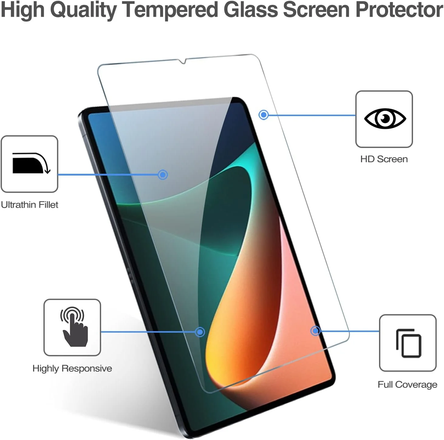 محافظ صفحه نمایش شیشه ای ProCase مناسب برای شیائومی پد 5 / پد 5 پرو 11 اینچ 2021، بسته 2 عددی، محافظ صفحه نمایش شیشه حرارت دیده برای تبلت شیائومی می پد 5 / پد 5 پرو 11 اینچ نسخه 2021 - شفاف