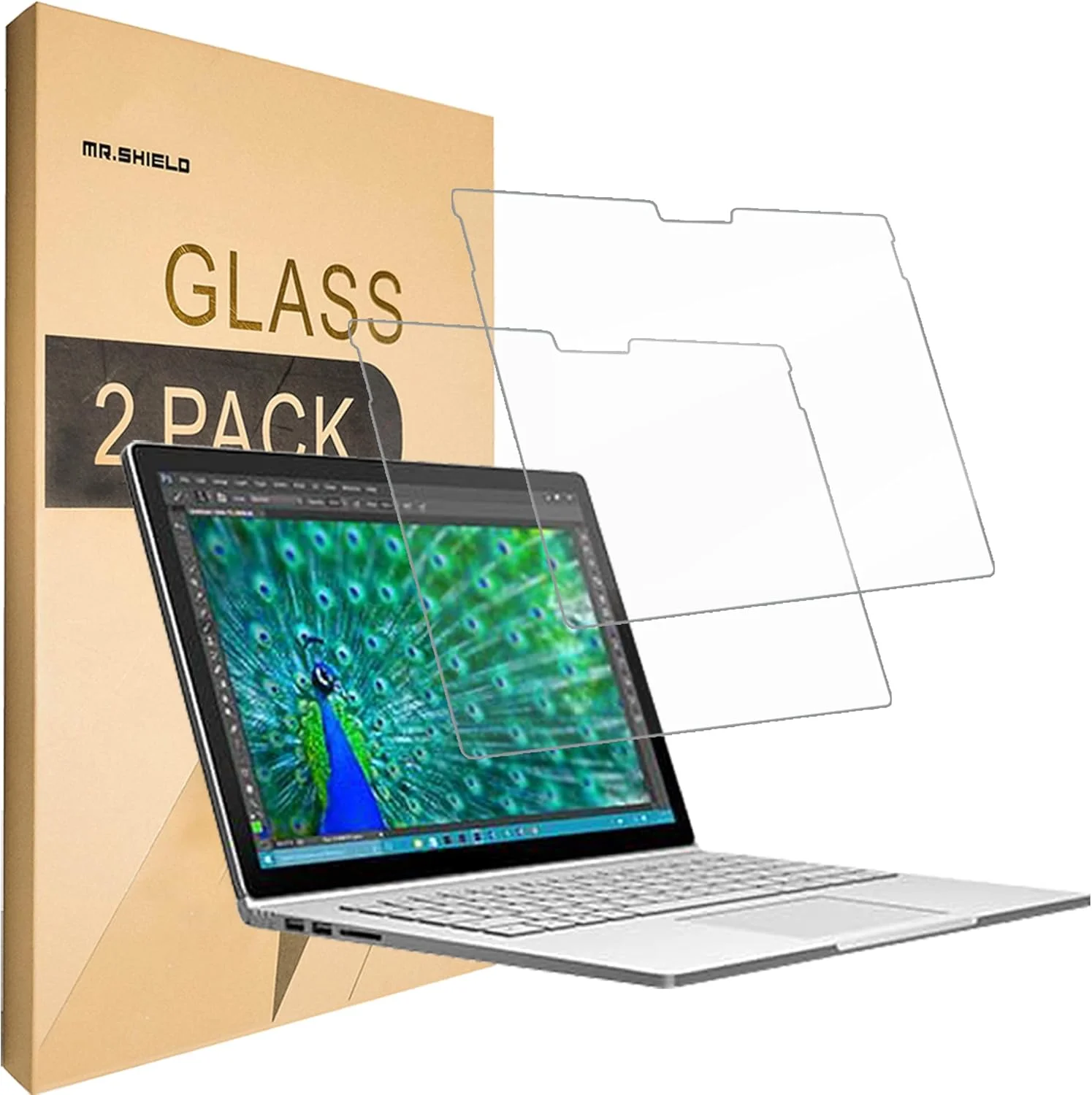 [بسته 2 عددی] محافظ صفحه نمایش شیشه ای حرارت دیده Mr Shield برای Microsoft Surface Book [ضخامت 0.3 میلی متر، سختی 9H، لبه گرد 2.5D]