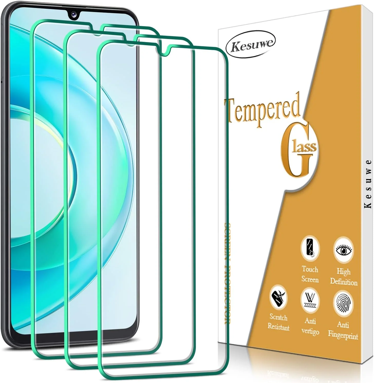 محافظ صفحه نمایش Kesuwe [بسته 3 عددی] برای گوشی سامسونگ گلکسی A41، ضد خش، ضد حباب، سختی 9H، بسیار مقاوم، محافظ صفحه نمایش HD، نصب آسان