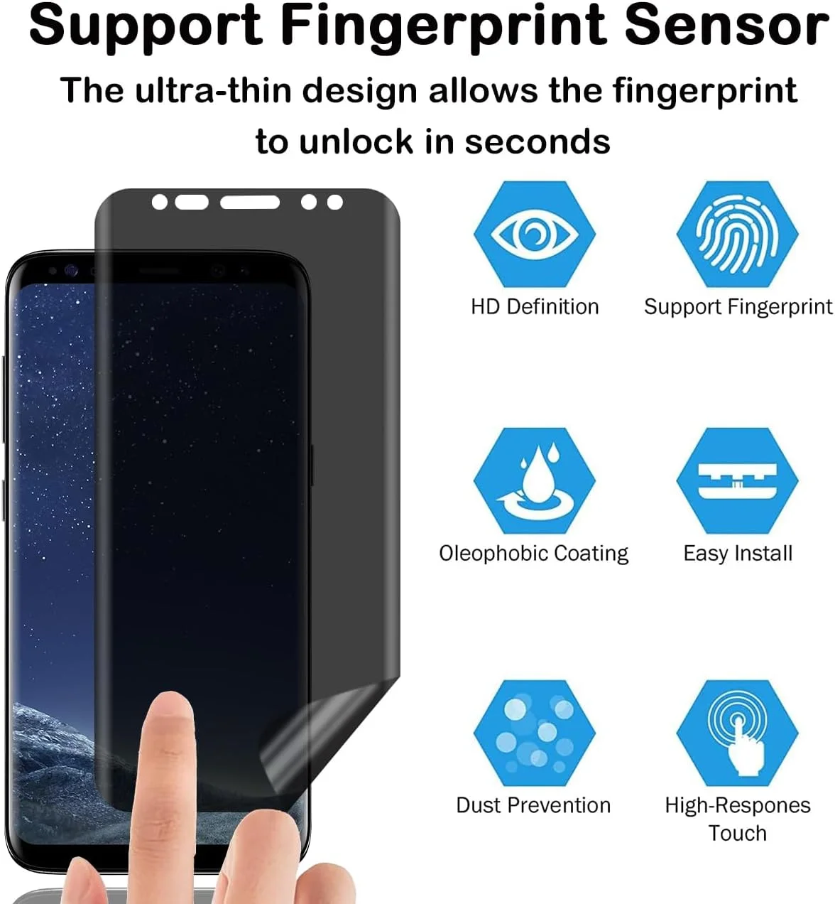 محافظ صفحه نمایش حریم خصوصی برای سامسونگ گلکسی اس 8 [بسته 2 عددی]، فیلم حریم خصوصی، مقاوم در برابر خراش، بدون حباب، ضد اثر انگشت، محافظ صفحه نمایش TPU انعطاف پذیر ضد جاسوسی برای سامسونگ گلکسی اس 8