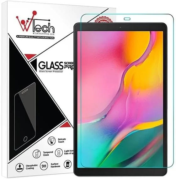 محافظ صفحه نمایش شیشه ای Wtech با کیفیت عالی، سختی 9H و لبه های 2.5D دارای حفره، مناسب برای تبلت سامسونگ گلکسی تب A T510/T515، شفاف محافظ صفحه نمایش شیشه ای Wtech با کیفیت عالی، سختی 9H و لبه های 2.5D دارای حفره، مناسب برای تبلت سامسونگ گلکسی تب A T510/T515، شفاف